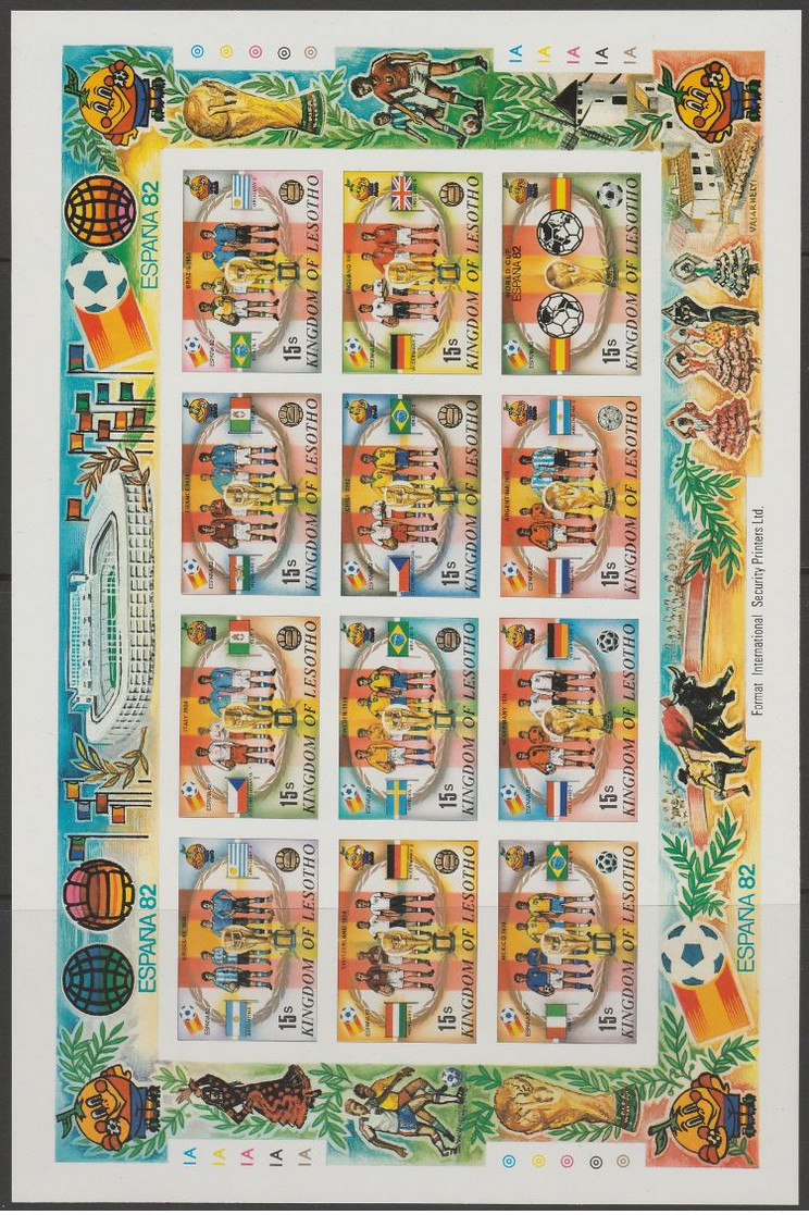 Lesotho 1982 World Cup Football Set Of 12 In Unmounted Mint Imperf Se-tenant Sheetlet (SG 480a) - Lesotho (1966-...)