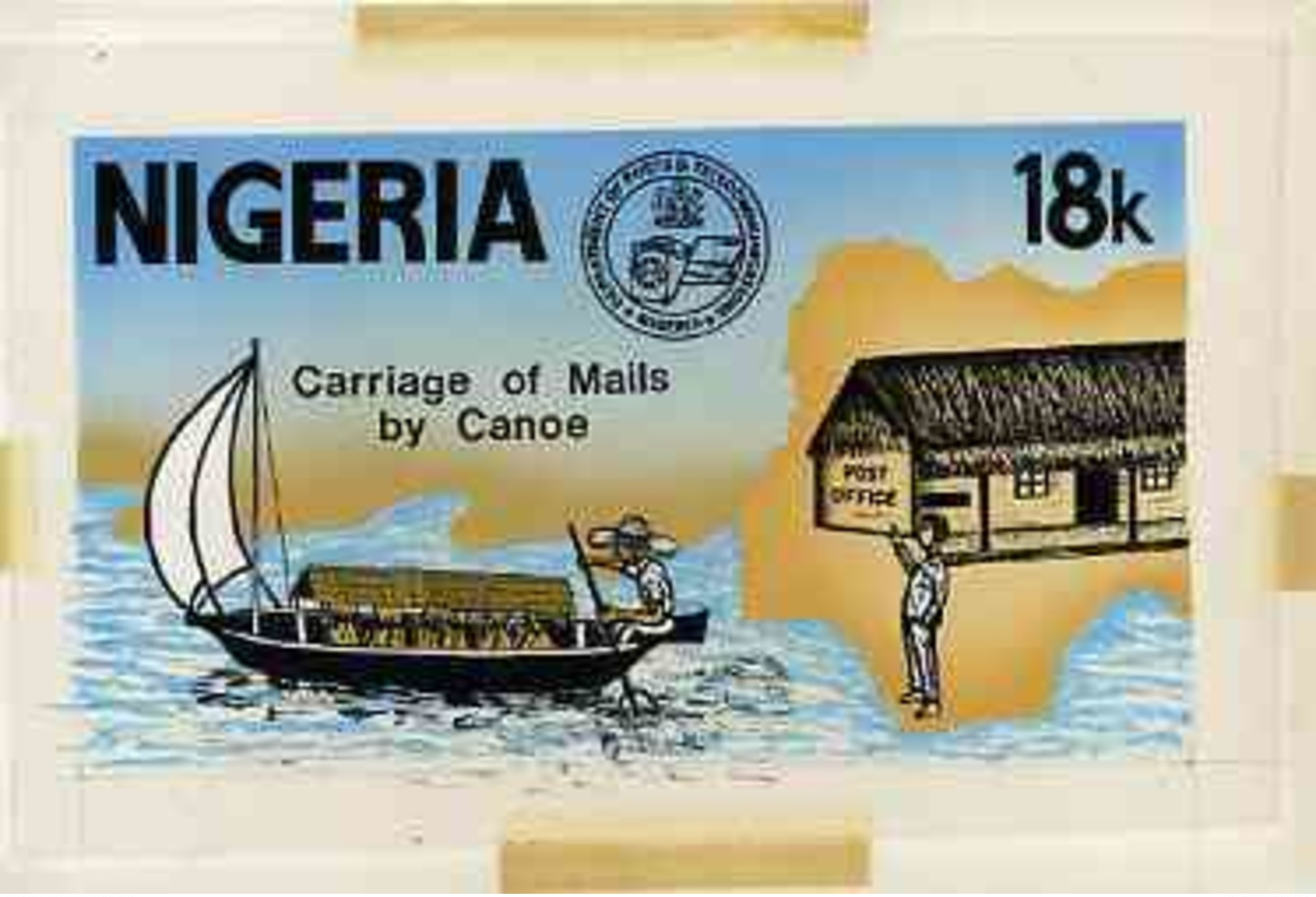 Nigeria 1972 Posts & Telecommunications Corporation - Original Hand-painted Artwork For 18k Value Showing Carr... - Nigeria (1961-...)
