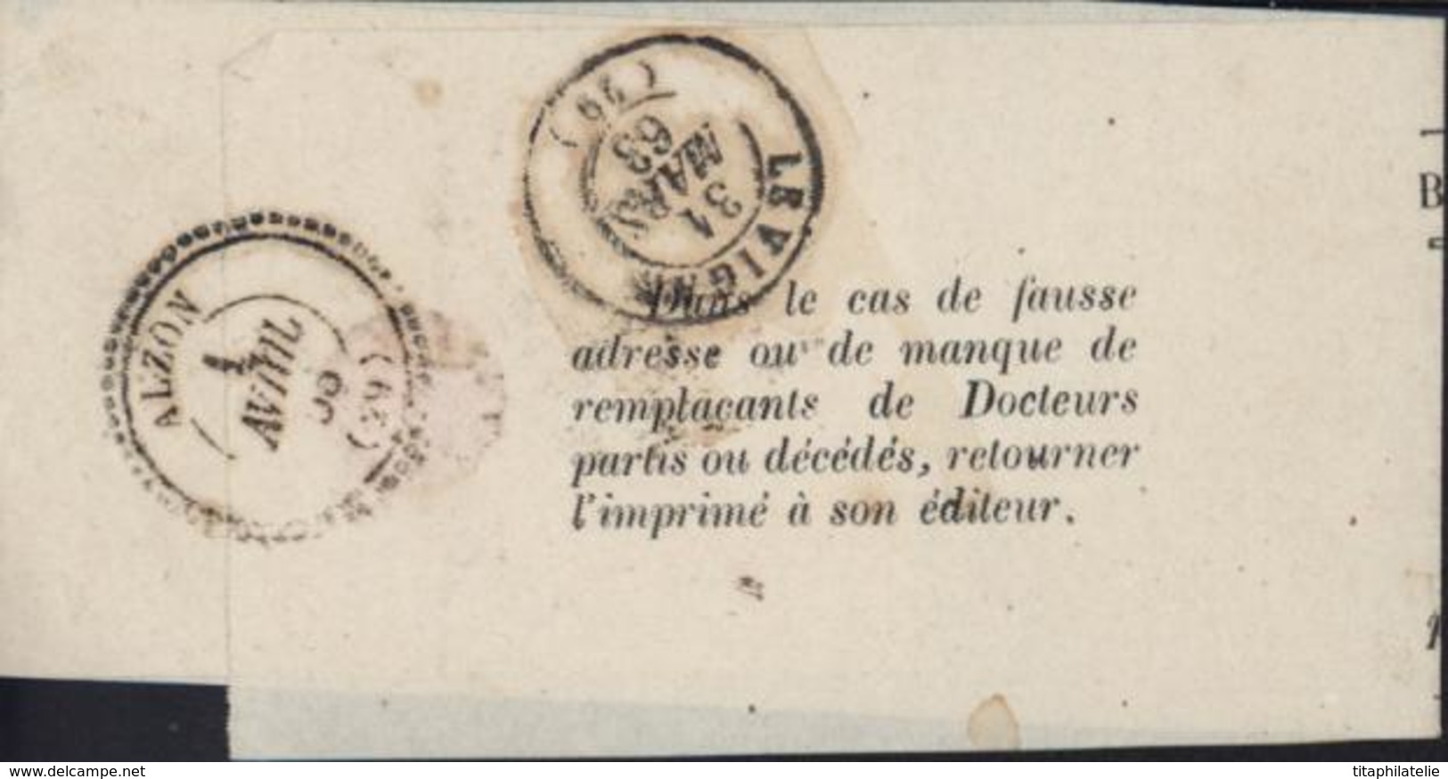 Timbre Seul Sur Document YT 11 1ct Vert Olive Sur Bande Imprimée Complète CAD Béziers (33) 29 3 63 Cote 500 Euros - 1849-1876: Période Classique