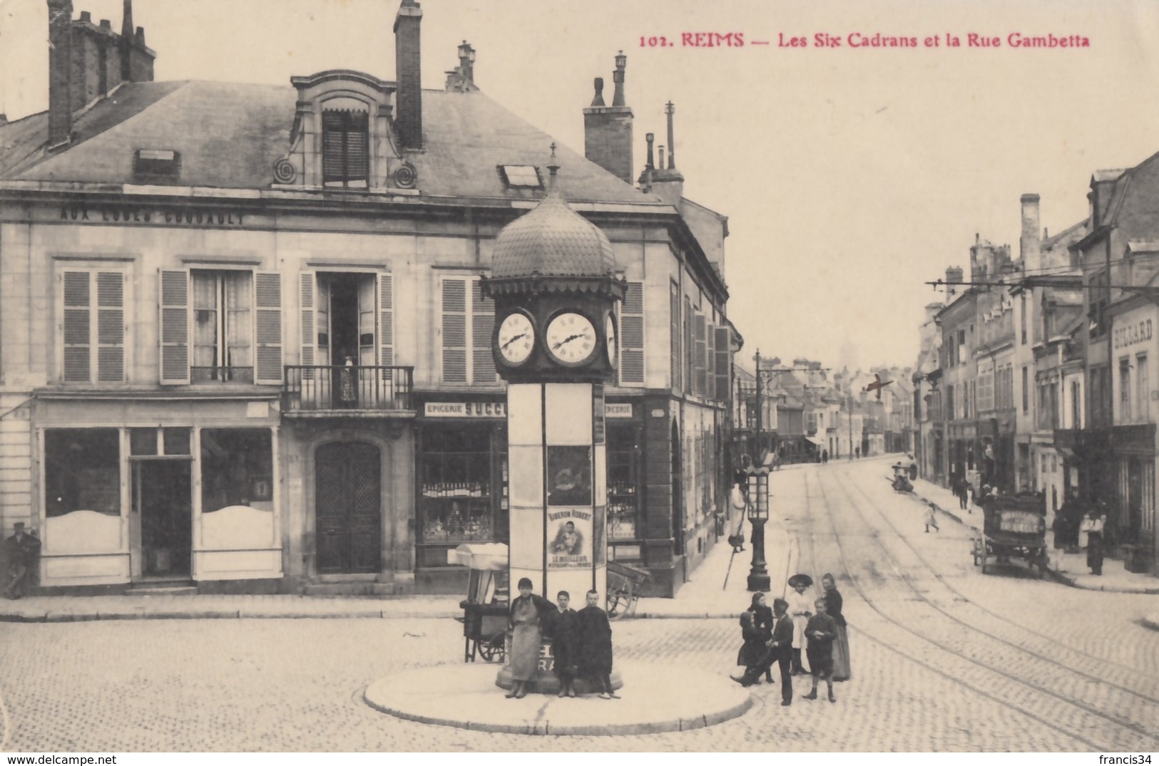 CPA - Reims - Les Six Cadrans Et La Rue Gambetta - Reims