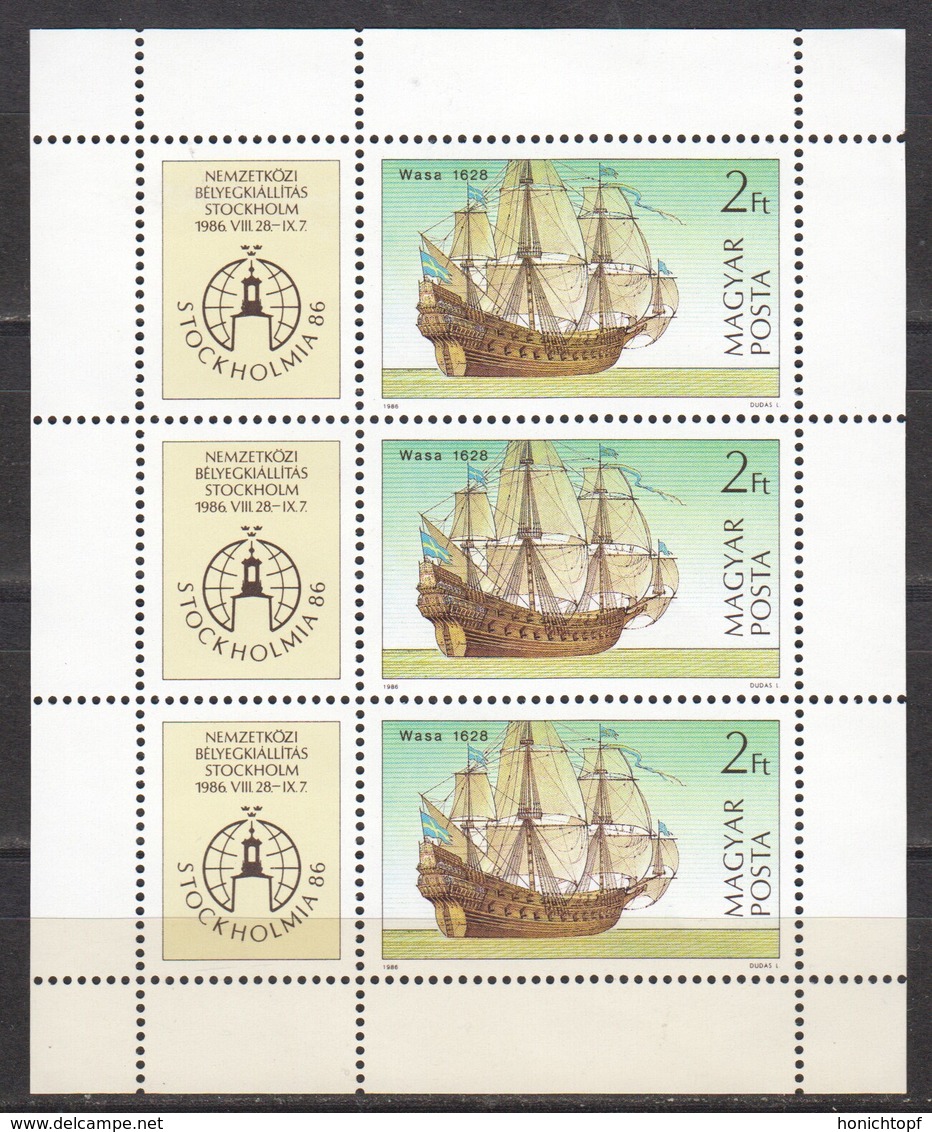 Ungarn; 1986; Michel 3834 **; Stockholm, Kleinbogen - Ungebraucht