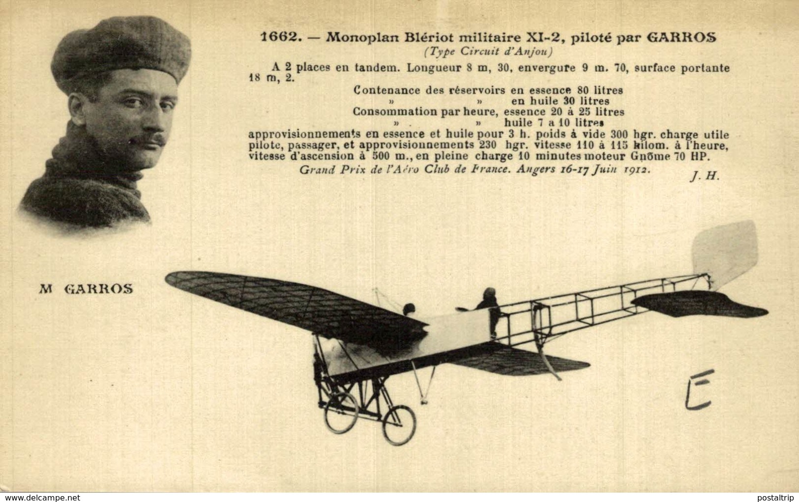 M. GARROS, MONOPLAN BLÉRIOT MILITARE XI-2 - Otros & Sin Clasificación