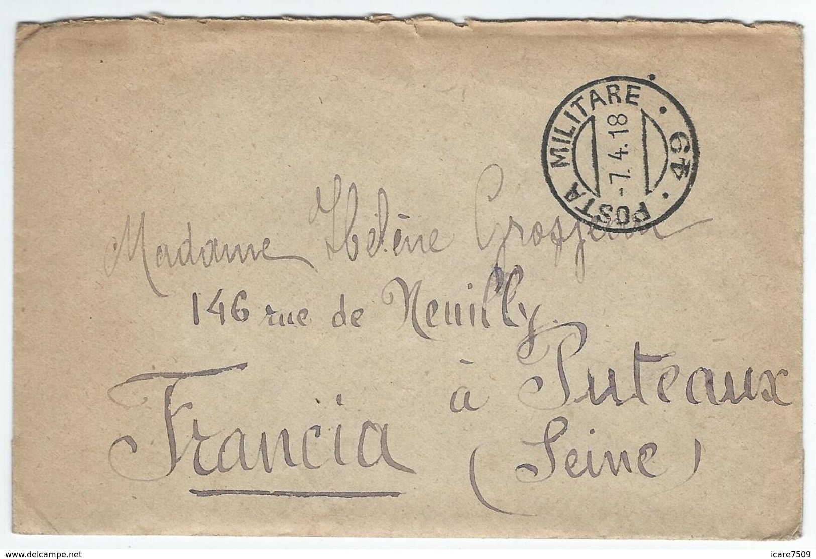 Militaire - Italie Cachet De POSTA MILITARE 49 Du 7/4/18 - 7 èCompagnia - 157 Fanteria - Military Postmarks From 1900 (out Of Wars Periods)