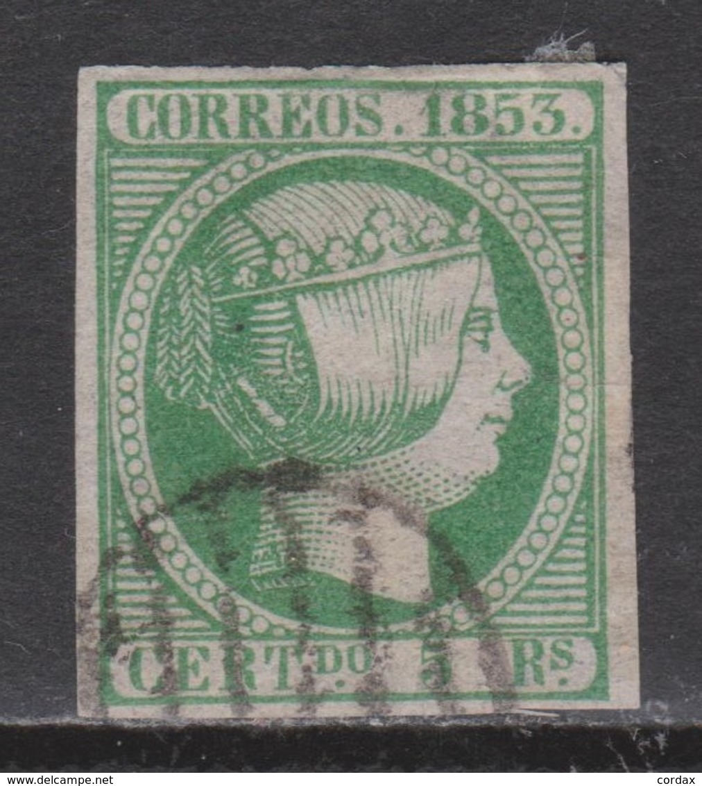 ISABEL II 1853. 5 REALES USADO. FIRMADO. 170 €. BONITO - Used Stamps