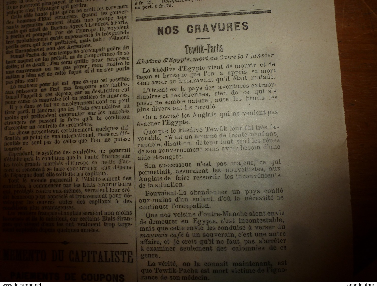 1892 LE PETIT JOURNAL: Tewfik-Pacha,Khédive d'Egypte ;Histoire sur le peintre Henry Trouville de Barbizon;Khartoum; etc