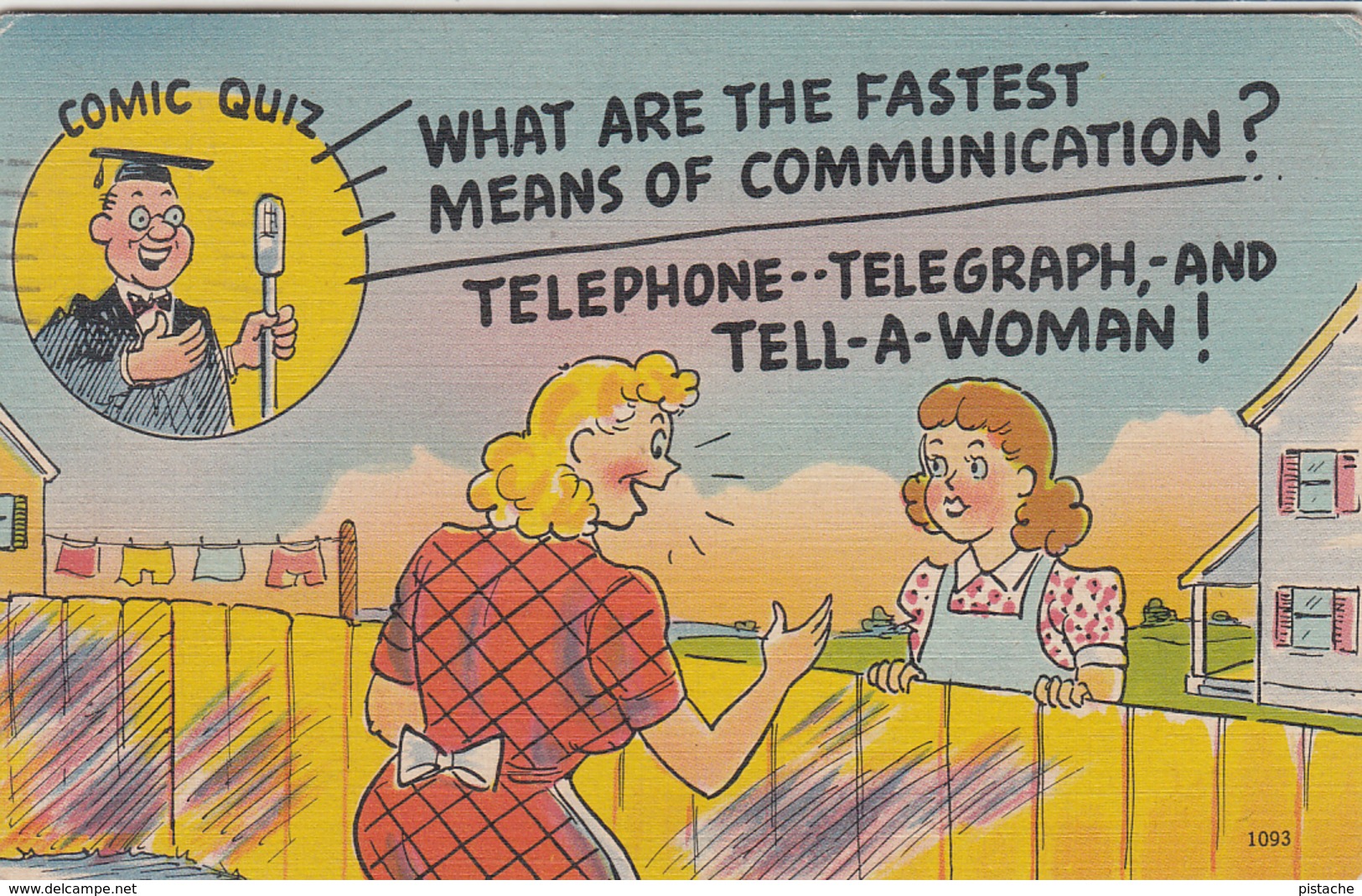 Vintage 1948 Card - Comic Comics Humour Humor - Telephone Telegraph Woman - Stamp + Postmark - 2 Scans - Humour