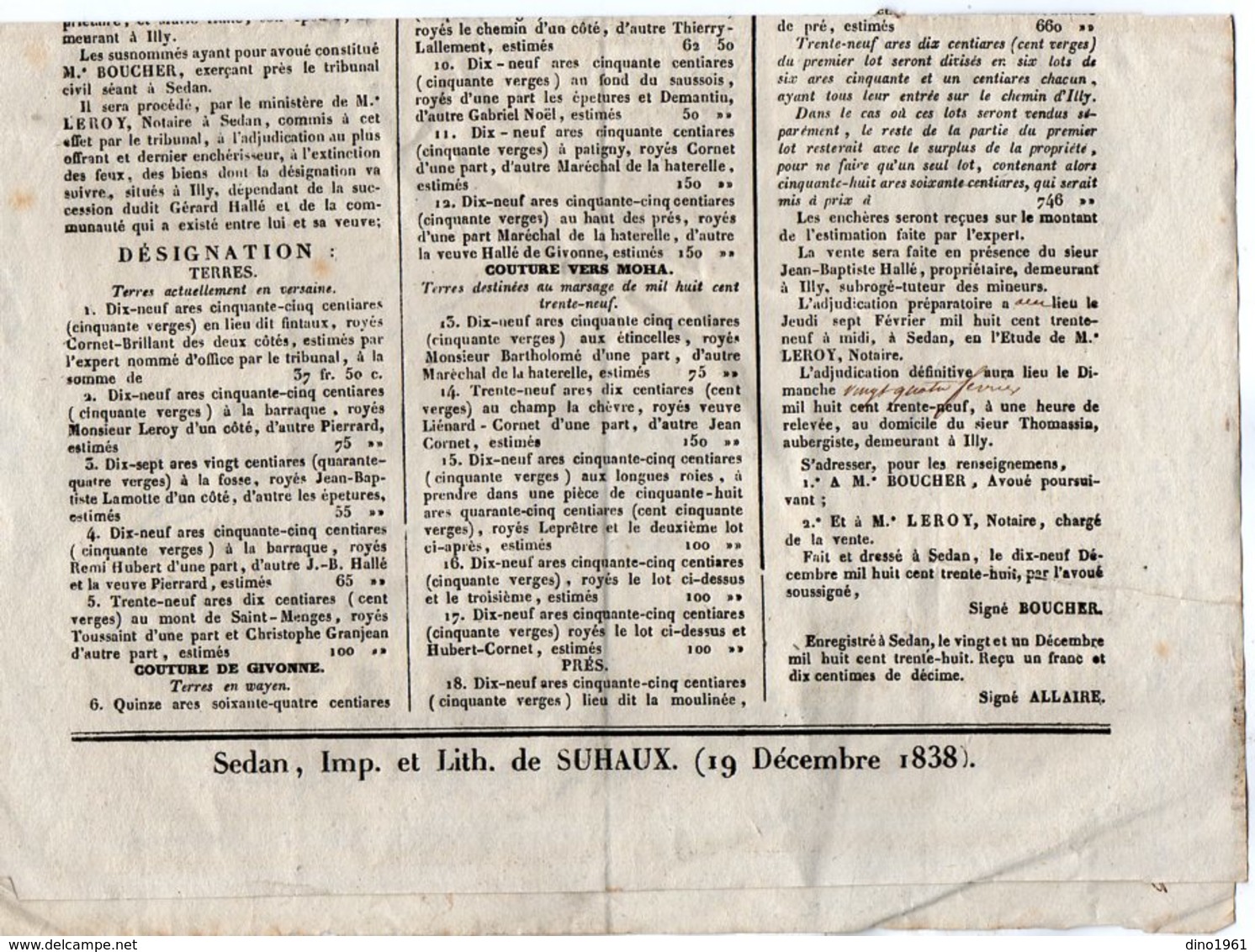VP14.126 - SEDAN 1839 - Belle Affiche 24 X 35 - Etude De Me BOUCHER & Me LEROY Notaire - Vente D'Immeubles Situés à ILLY - Posters