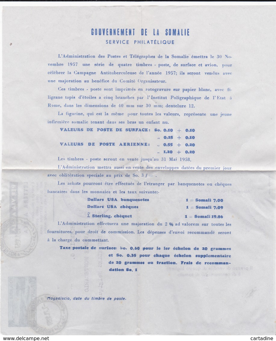 Entier Postal Stationery - Per Via Area - Posta Aerea - 1957 - Somalia/Somalie - Somalie (1960-...)