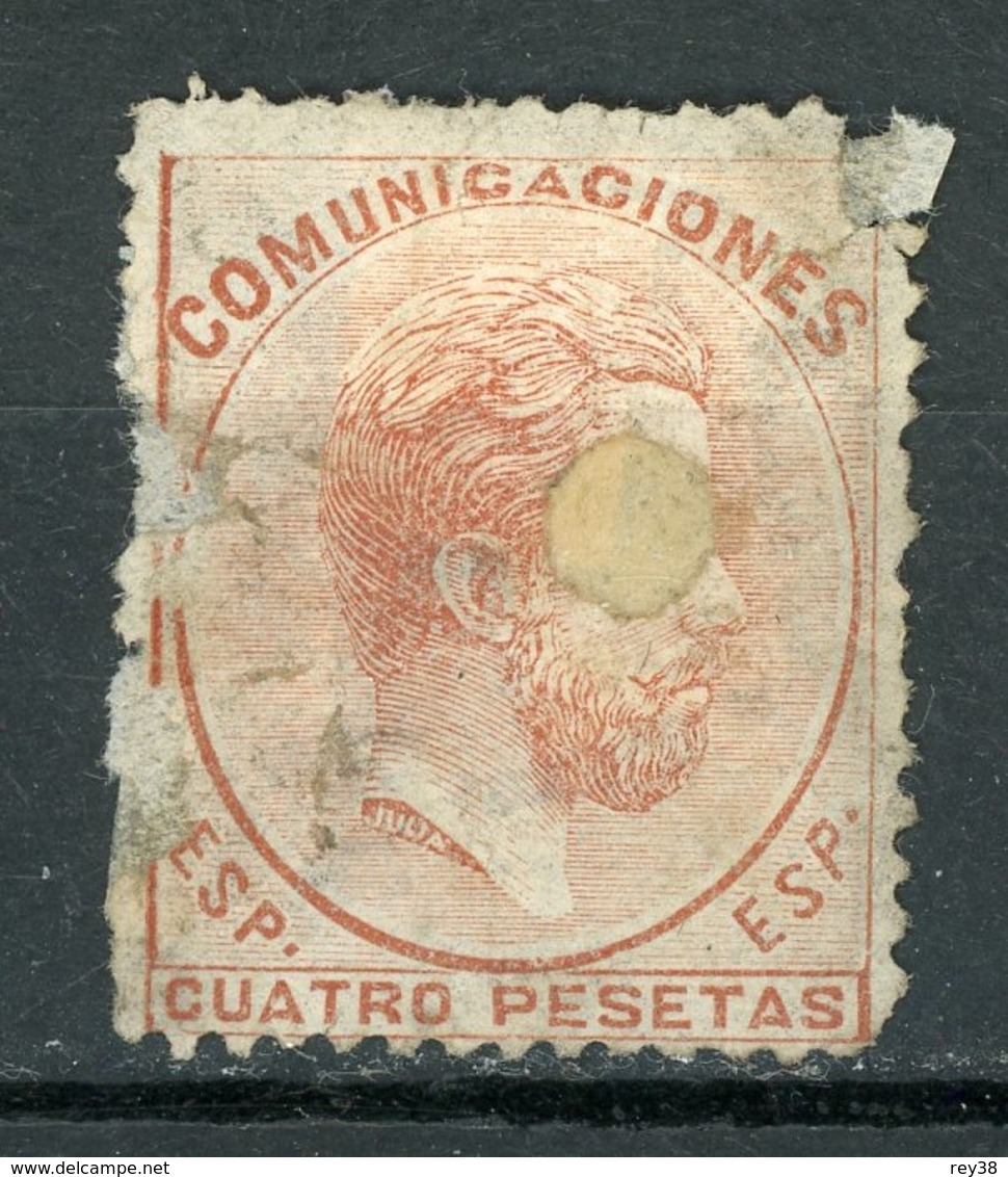 AMADEO I, 1872  4 PESETAS. NUEVO CON TALADRO, ADELGAZADO Y DEFECTUOSO (VER IMAGEN) - Unused Stamps