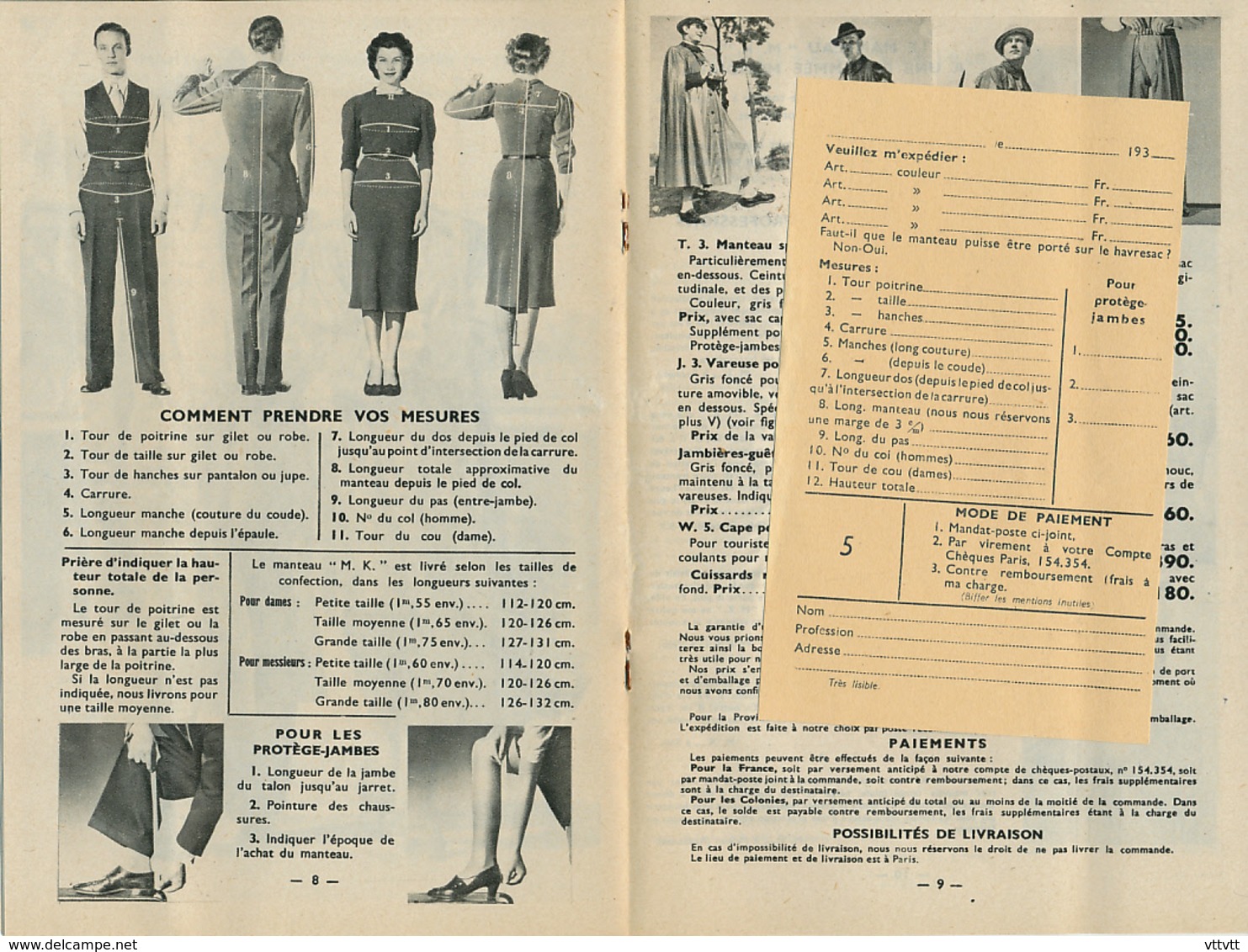 Ancienne Publicité (1939) : MANTEAU "M.K.", Livret De 18 Pages, Textes, Nombreuses Photos, (13,5 Cm Sur 20 Cm) - Advertising