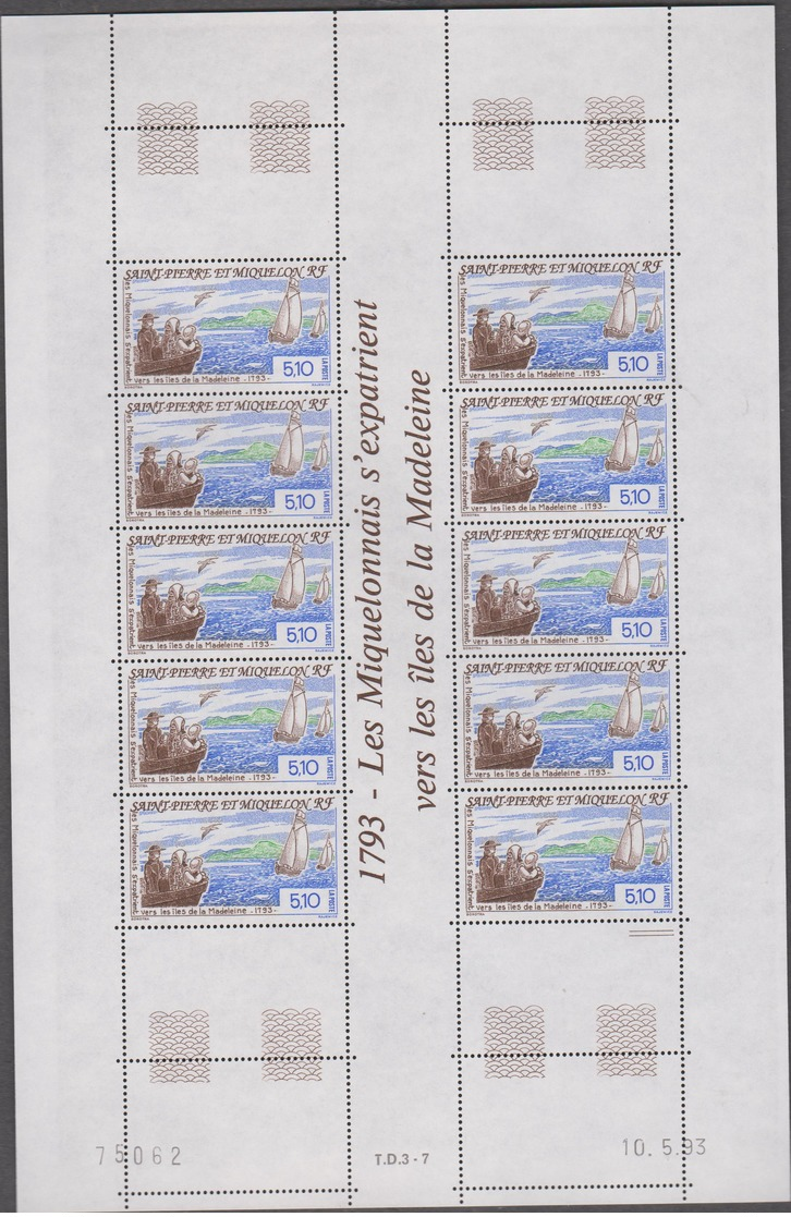 SAINT PIERRE ET MIQUELON 1 Feuille 10 T N°YT 579 Date 10.5.93 - Iles De La Madeleine - Ungebraucht