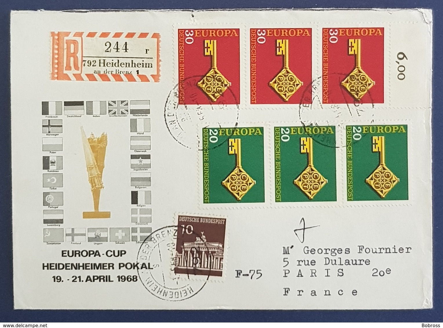 1968 Covers, Europa Cup, Heidenheimer Pokal, Heidenheim - Paris France, Germany, Allemagne Deutschland - Autres & Non Classés