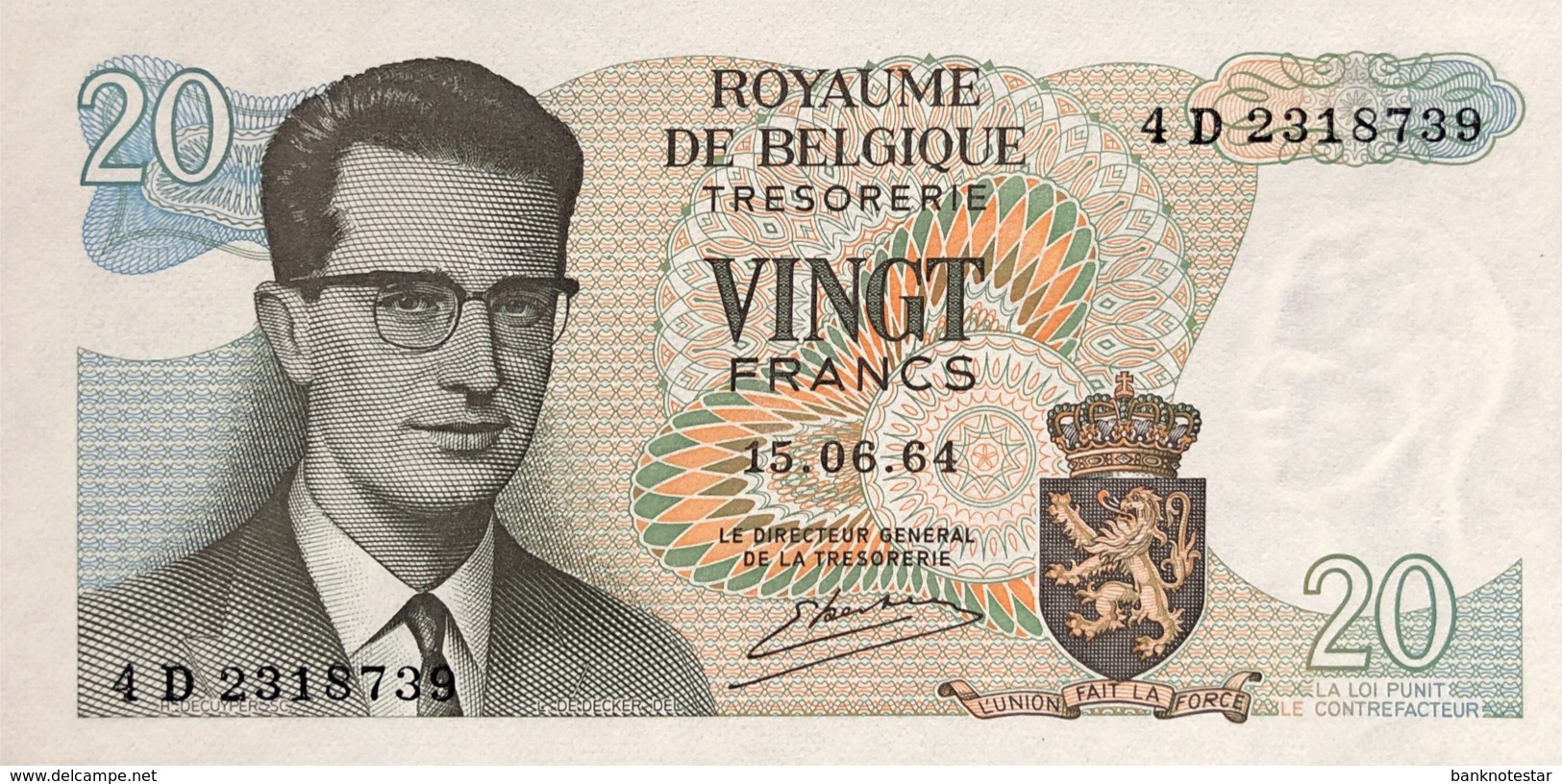 Belgium 20 Francs, P-138 (15.6.64) - UNC - Signature 20 - Autres & Non Classés