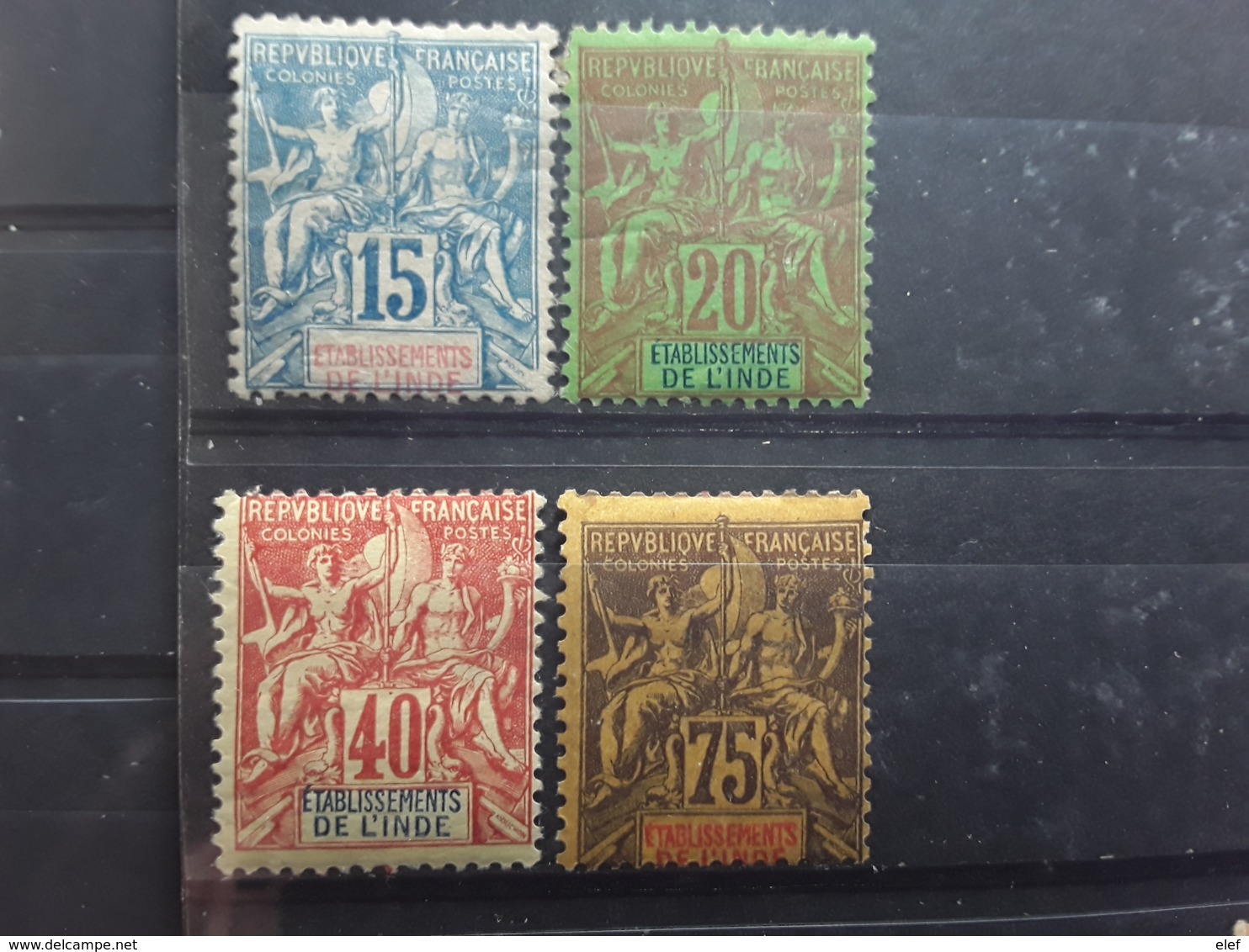 INDE FRANÇAISE  1892, Type Groupe , 4 Timbres 15 C, 20 C, 40 C & 75 C  Yvert No 6,7, 10 , 12  , Neuf * MH , TB - Neufs