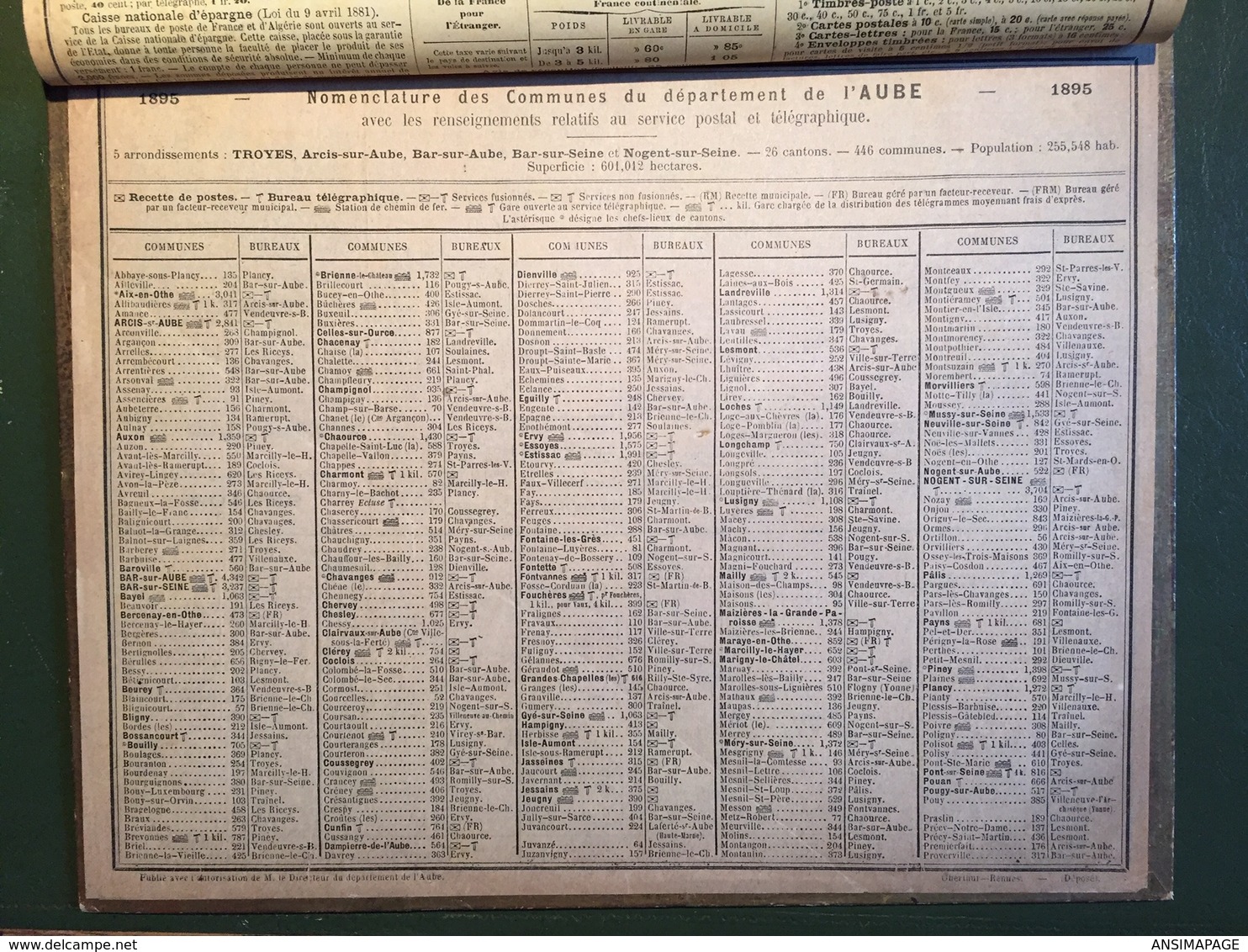 Calendrier Almanach Des Postes 1895, AUBE - Autres & Non Classés