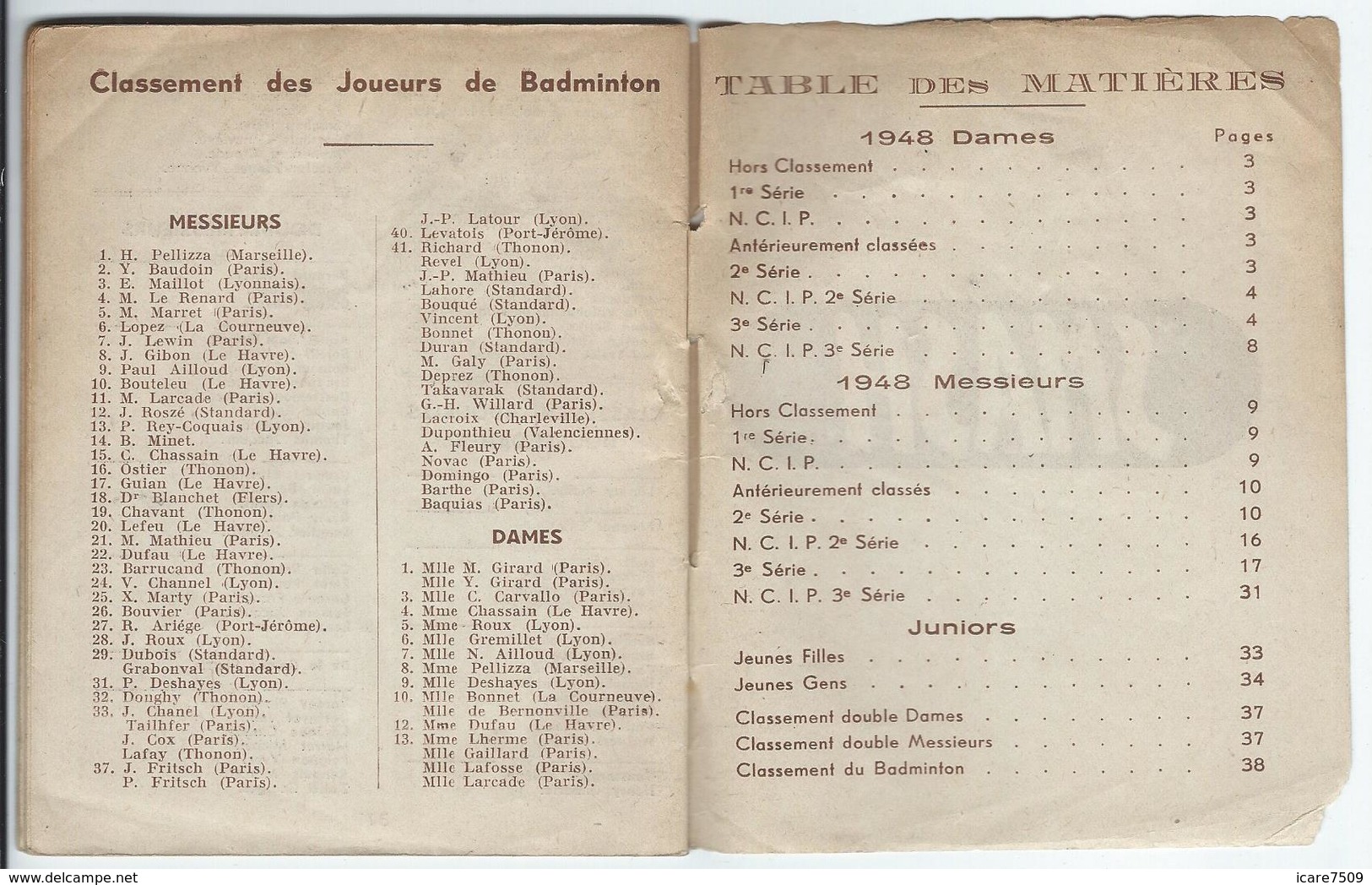 Fédération Française De Lawn-Tennis, Classement Après La Saison 1948 - 40 Pages (nombreux Renseignements) - Historische Dokumente