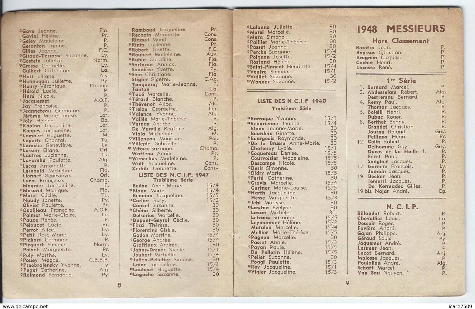 Fédération Française de Lawn-Tennis, Classement après la saison 1948 - 40 pages (nombreux renseignements)