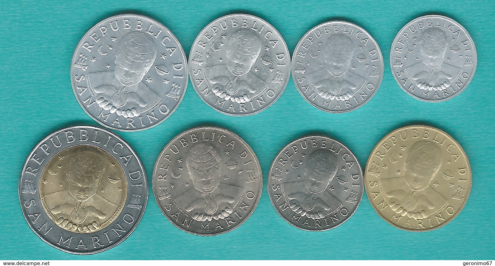 San Marino - 1996 - 1, 2, 5, 10, 20, 50, 100 & 500 Lire (KMS 349-355 & 357) - Saint-Marin