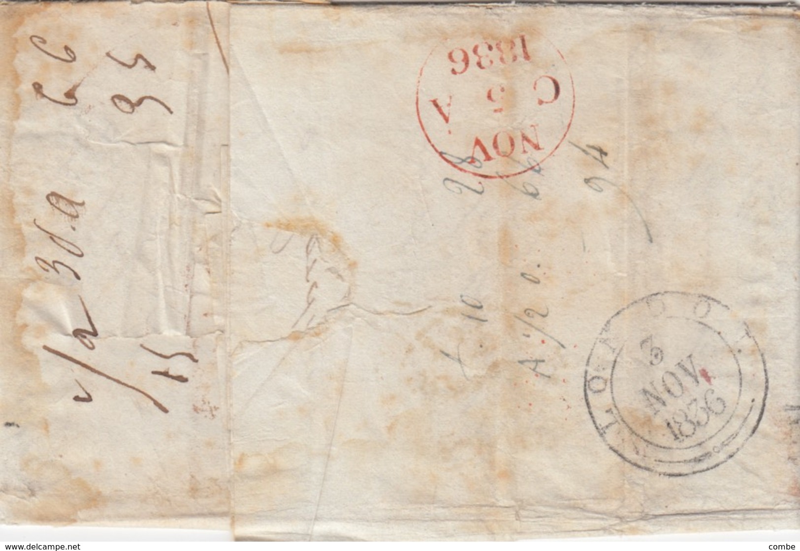 LETTRE BORDEAUX. 1836. T12 ROUGE. PD. POUR EDIMBURGH. FOREIGN PAID. ROYAL SCOTCH BANK. ESCHENAUER BENECKET - 1801-1848: Vorläufer XIX