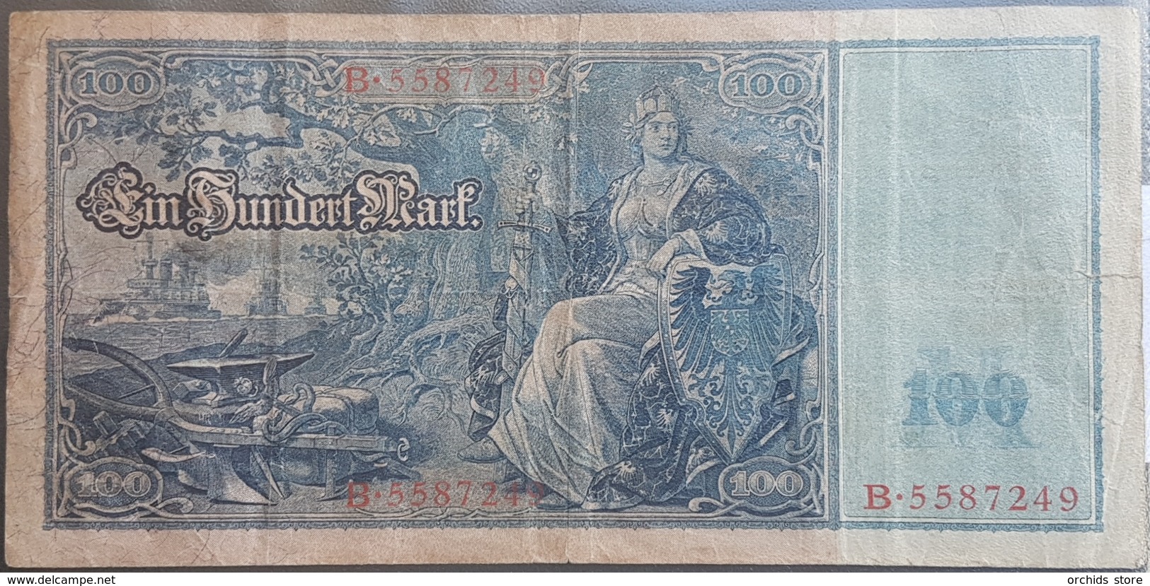 EBN1 - Germany 1910 Banknote 100 Mark Pick 42 Red Serial & Seal - 100 Mark