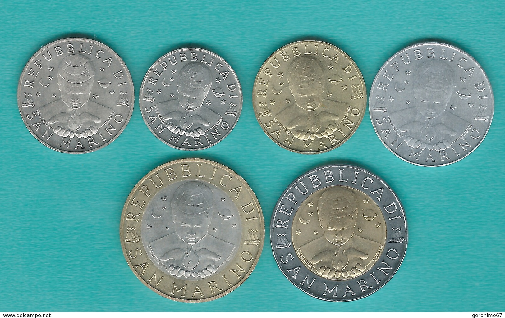 San Marino - 1998 - 10, 20, 50, 100, 500 & 1000 Lire (KMs 378-381; 383 & 384) - Saint-Marin