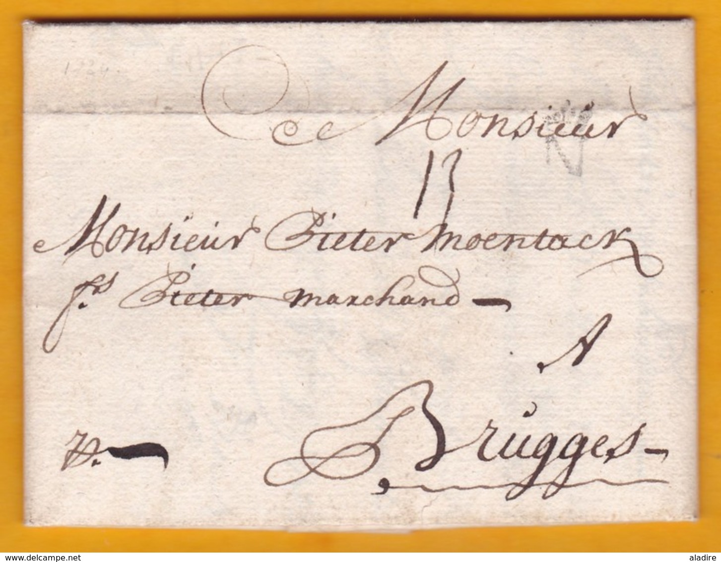 1724 - Lettre Avec Correspondance De 2 Pages En Flamand De Nantes Vers Brugge, Pays Bas Autrichiens - 1701-1800: Précurseurs XVIII