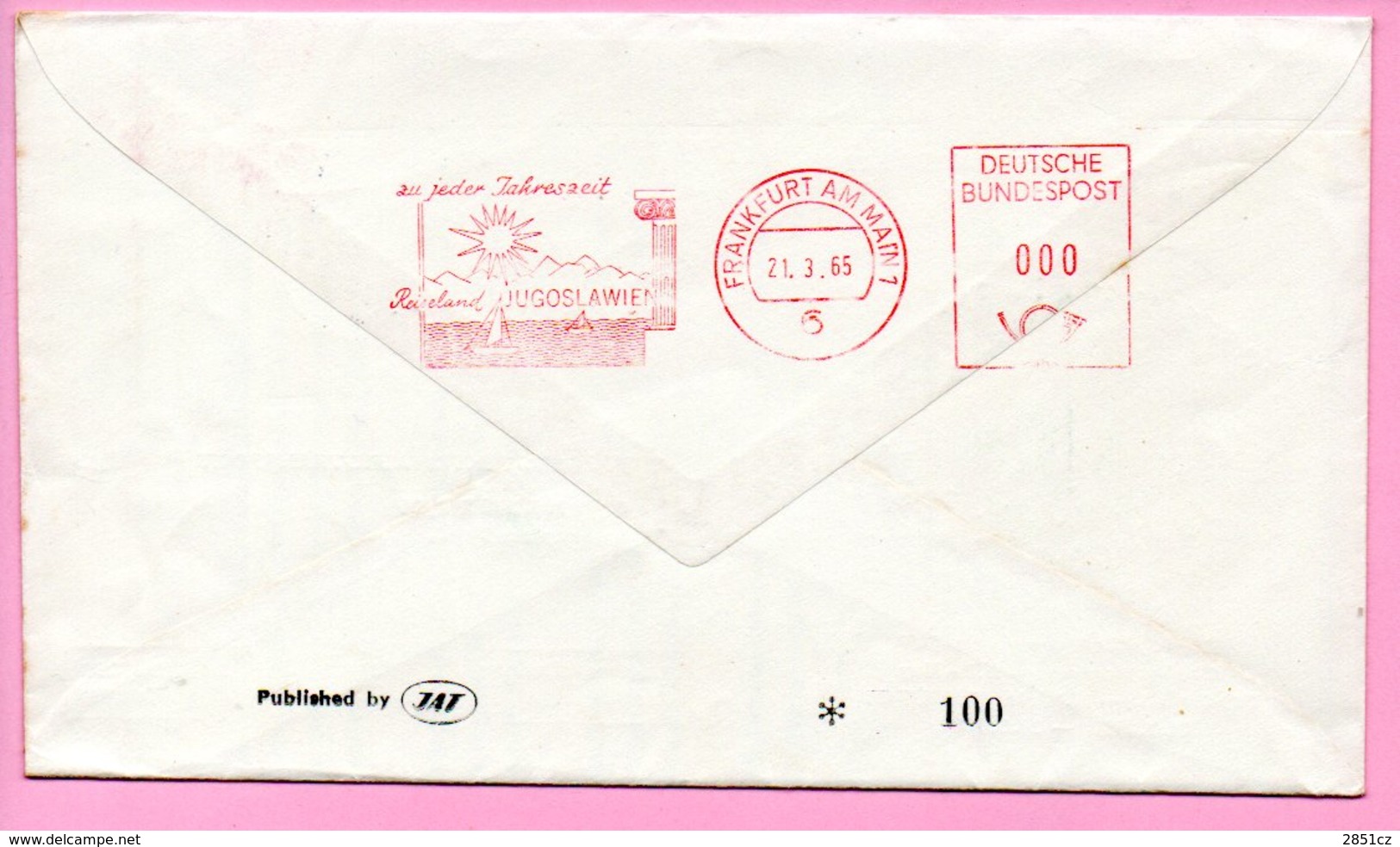 Cover - 15 Years Of First Flight Beograd - Frankfurt, 21.3.1965., Yugoslavia, Airmail/Par Avion - Luftpost