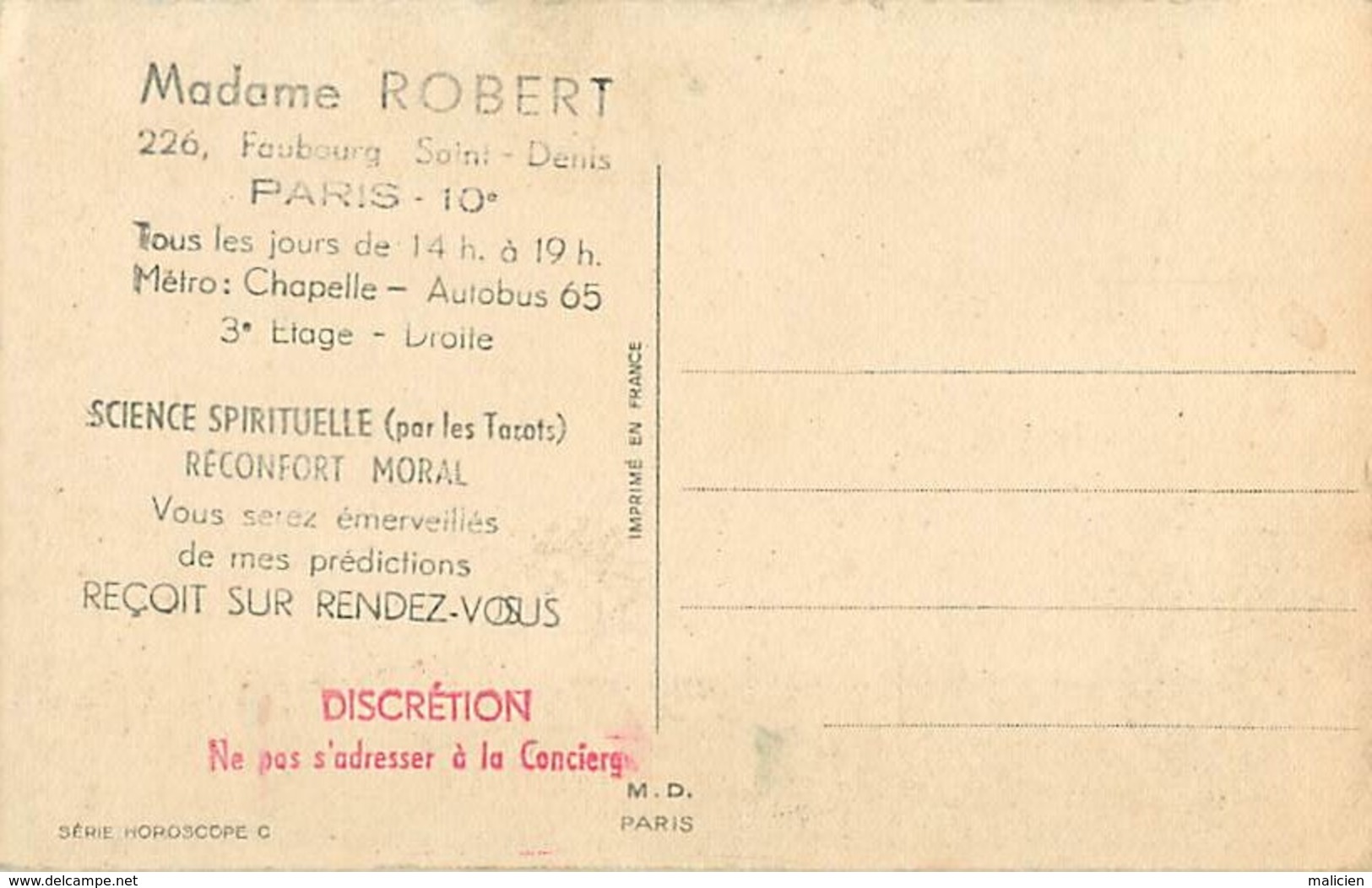 -ref-B74- Astrologie - Horoscope - Zodiaque - Gémaux  - Verso Publicité Mme Robert - Faubourg Saint Denis - Paris 10e - Astrología