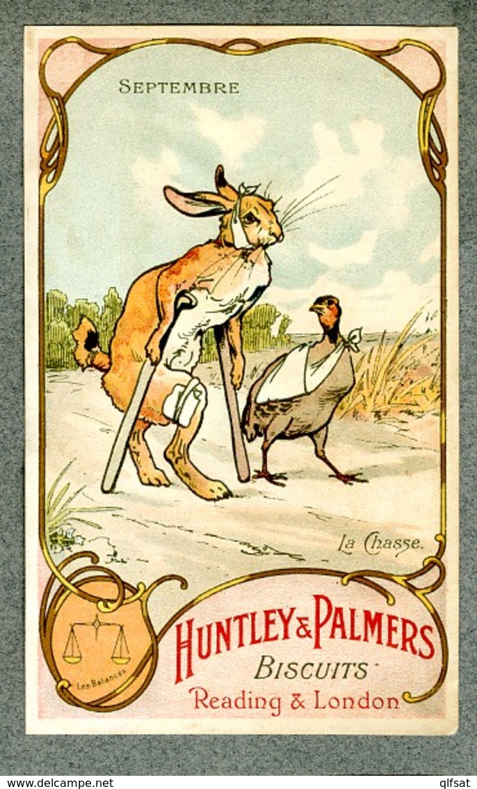 Serie 12 CHROMOS HUNTLEY & PALMERS MOIS 12 MONTHS Animaux humanises human animals monde inverse old trade cards set