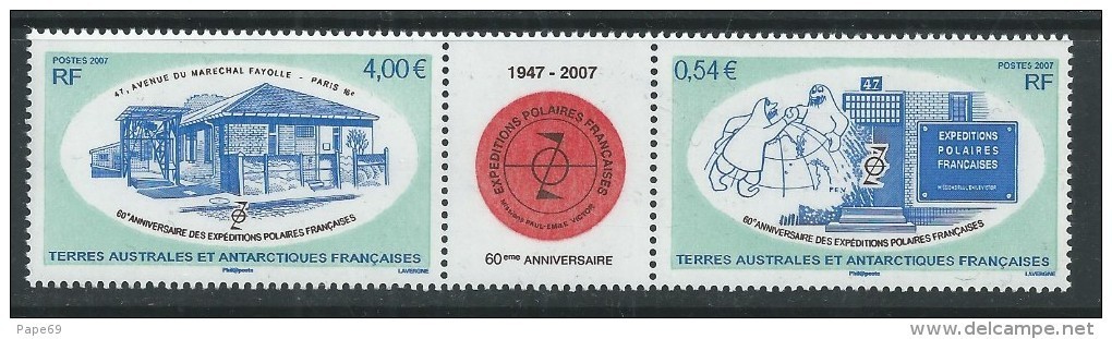 T.A.A.F. N° 459 / 60 XX 60ème Anniversaire Des Expéditions Polaires Françaises, Le Triptyque Avec Vignette Ss Ch., TB - Neufs