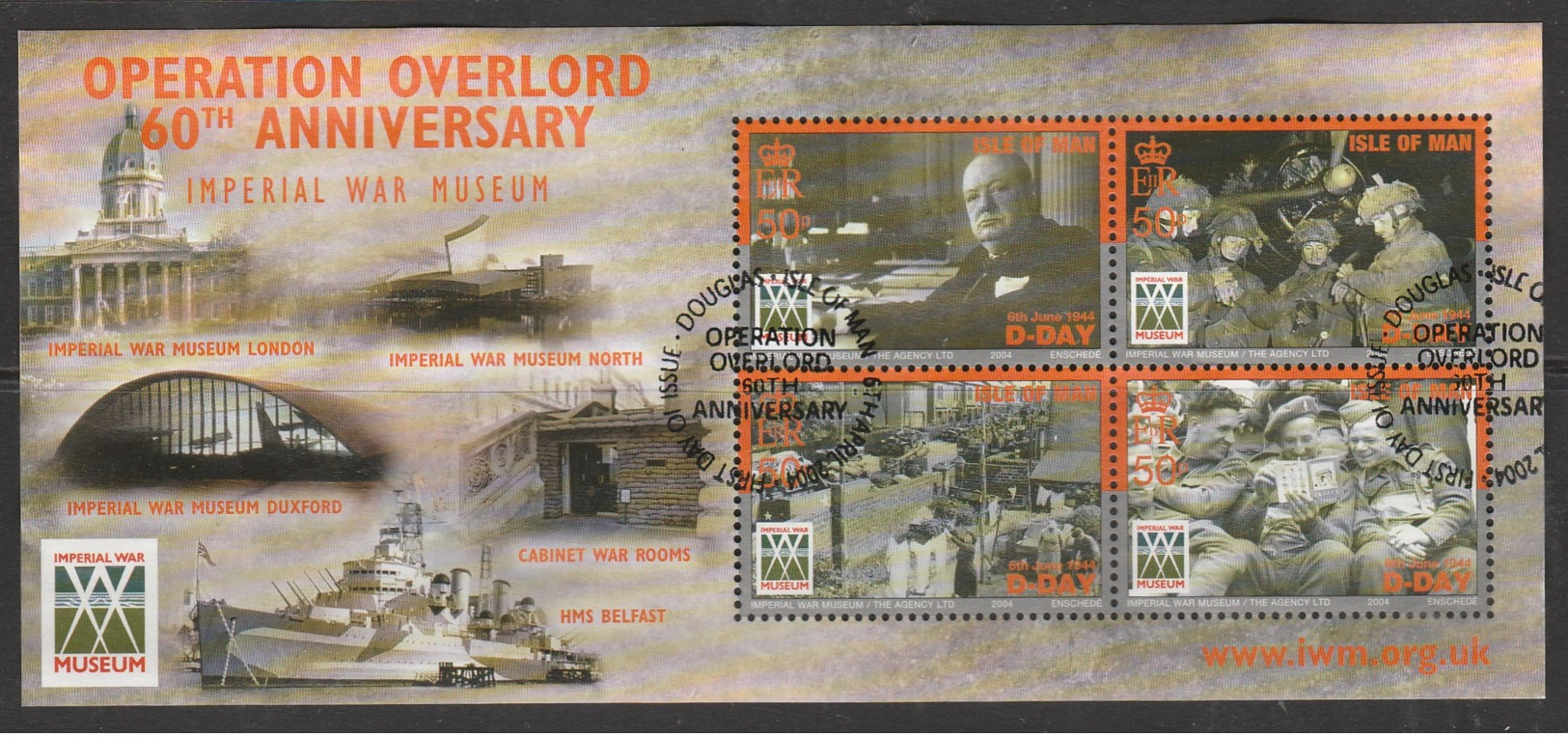 Isle Of Man 2004 The 60th Anniversary Of The Operation Overlord Minisheet (170 X 75mm) Multicoloured SW 1113-1116 O Used - Isle Of Man