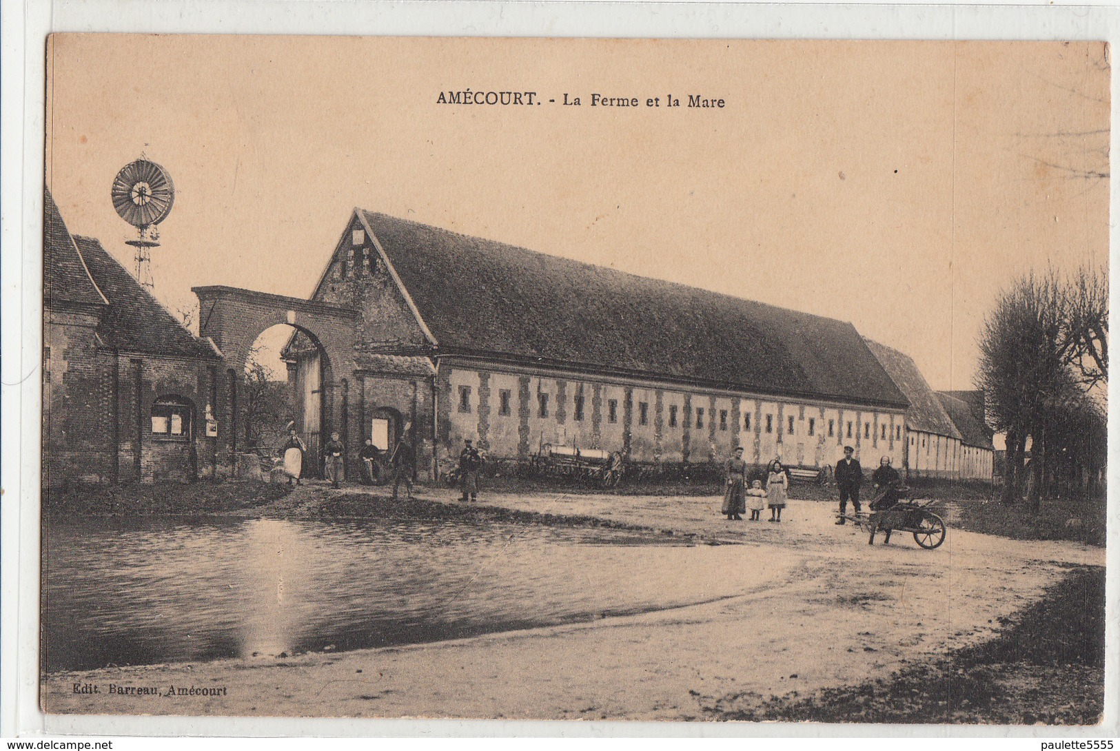 CPA- AMECOURT - La Ferme Et La Mare- (animée Enfants Femmes Hommes Brouette)-dép27- 2scans - Andere & Zonder Classificatie