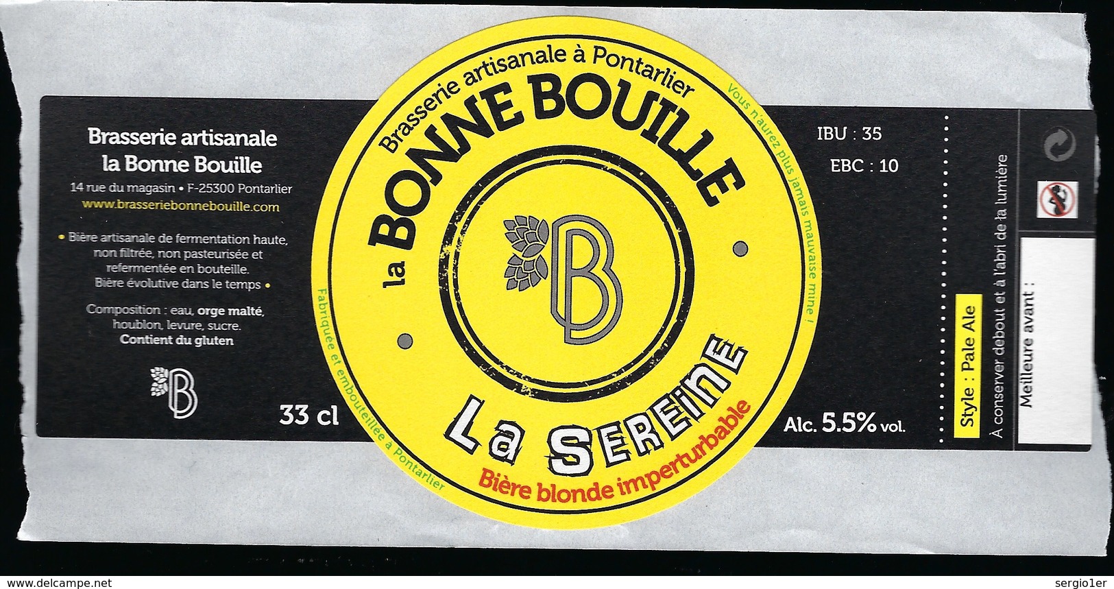 Etiquette Biere  Blonde Imperturbable Bonne Bouille La Sereine  5,5%  33cl   Brasserie  La Bonne Bouille Pontarlier 25 - Bière