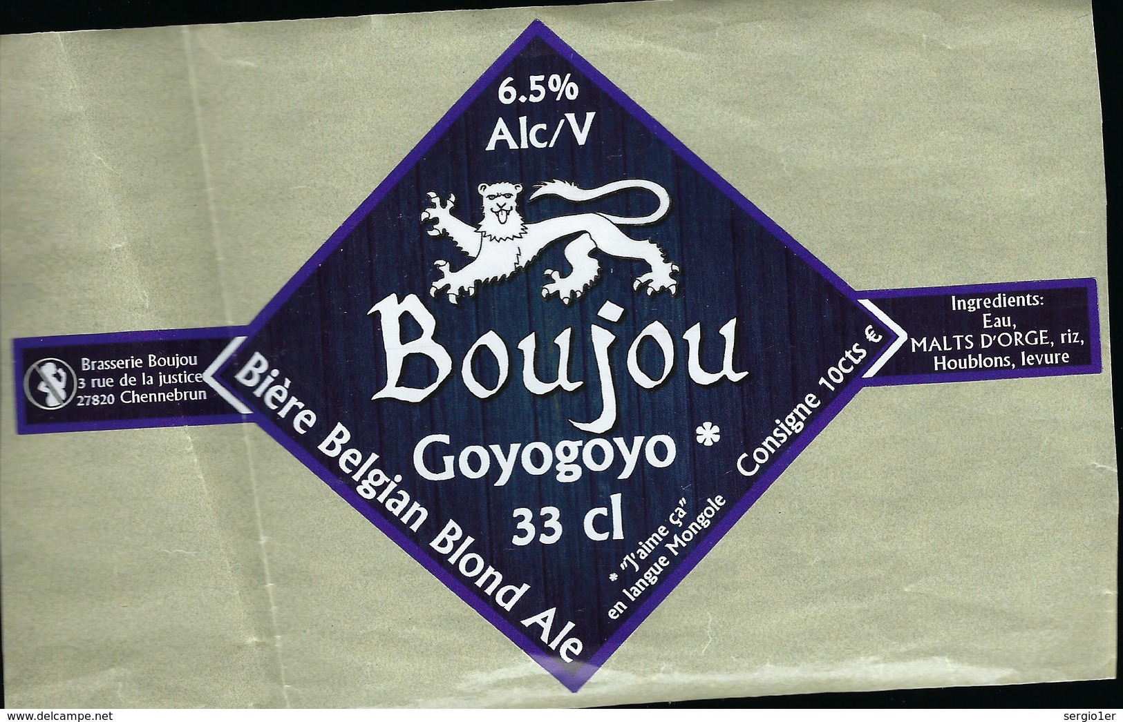 Etiquette Biere Belgian Blonde Ale Boujou Goyogoyo  6,5%  33cl   Brasserie Boujou Chennebrin 27 - Bière