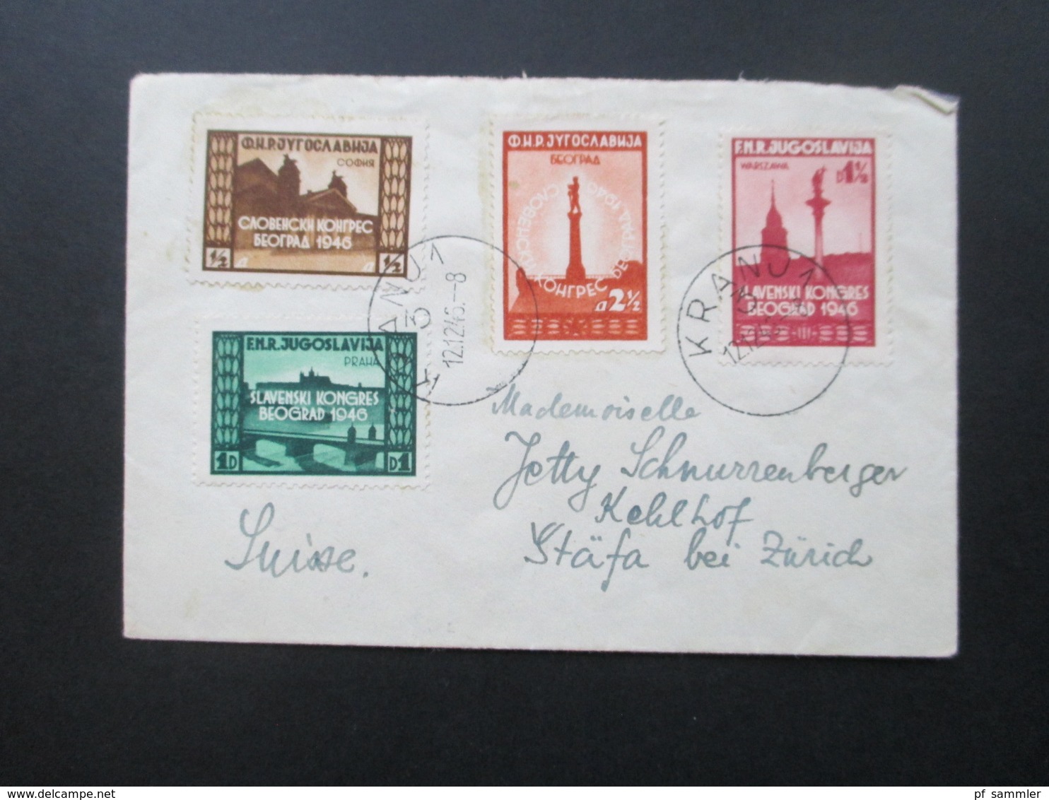 Jugoslawien 1946 Panslawischer Kongreß Nr. 507 - 510 Bedarfsbrief In Die Schweiz! Stempel Kranj 1 12.12.1946 - Storia Postale