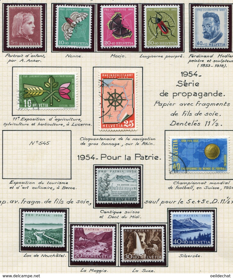 10667 SUISSE  Collection Vendue Par Page  °/**  Pro Patria Et Pro Juventute   1953-54  TB/TTB - Collections