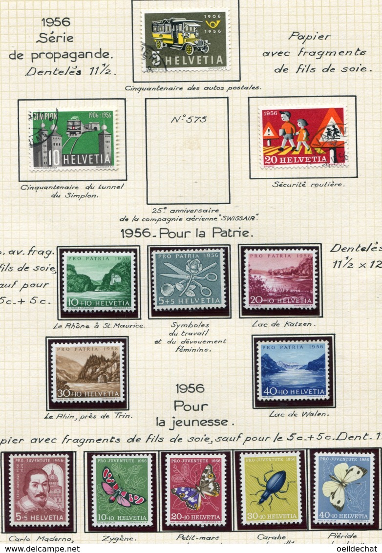 10669 SUISSE  Collection Vendue Par Page  °/**  Pro Patria Et Pro Juventute   1956  TB/TTB - Collections