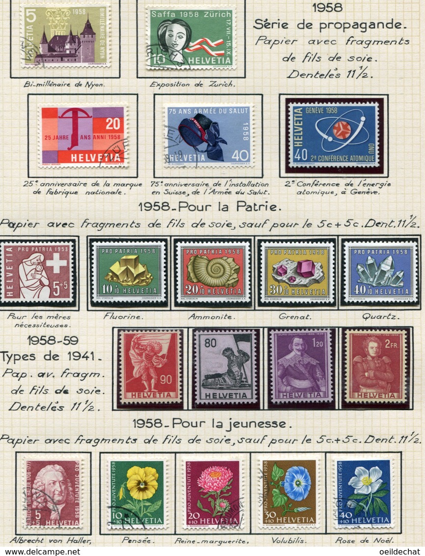 10671 SUISSE  Collection Vendue Par Page  °/**/*  Pro Patria Et Pro Juventute   1958-59  TB/TTB - Collections