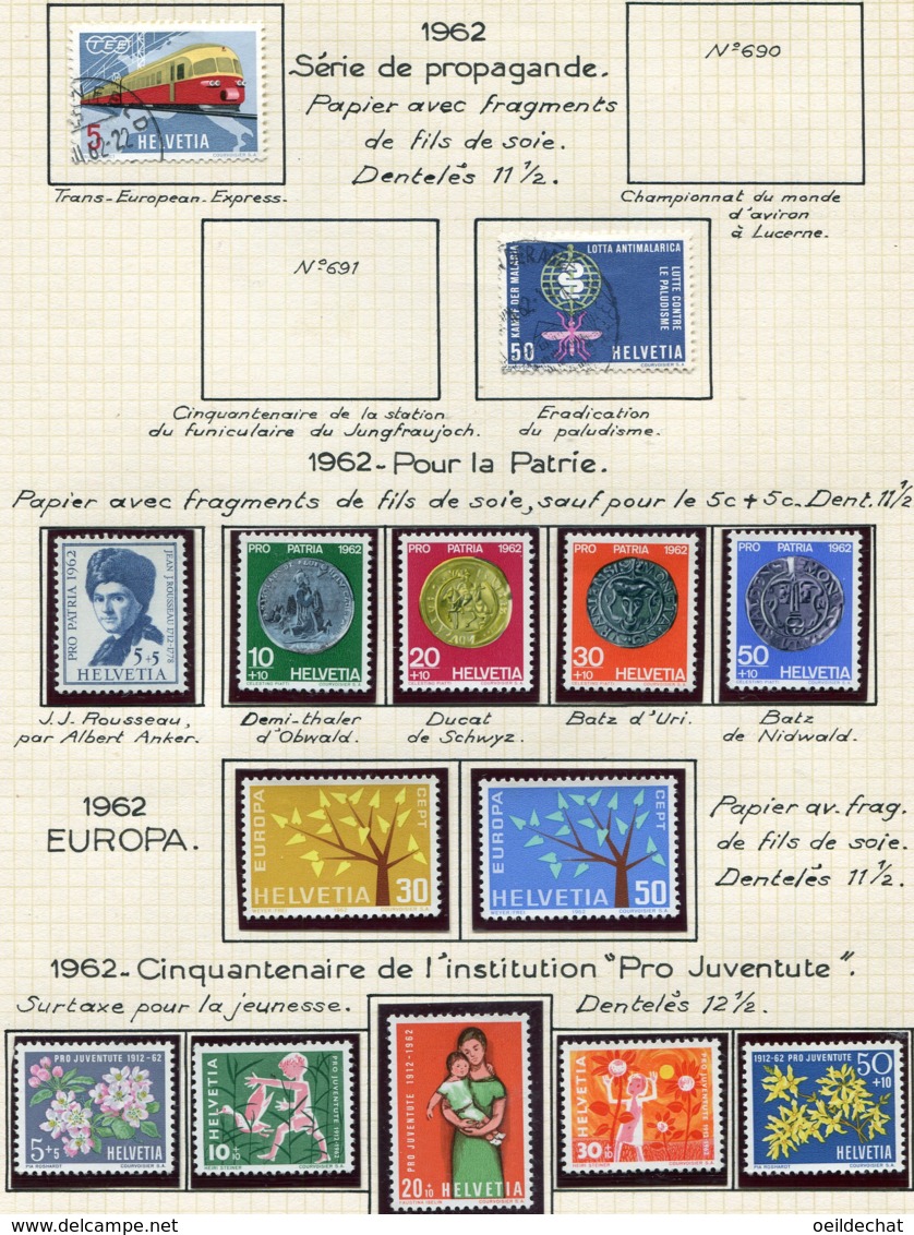 10677 SUISSE  Collection Vendue Par Page  °/ *    1962  TB/TTB - Collections