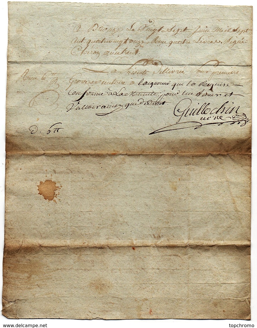 Acte Notarial Notaire 1791 Cachet D. De L'Orne Expédition 8 Sols Briouze Béruier 4 Pages - Gebührenstempel, Impoststempel