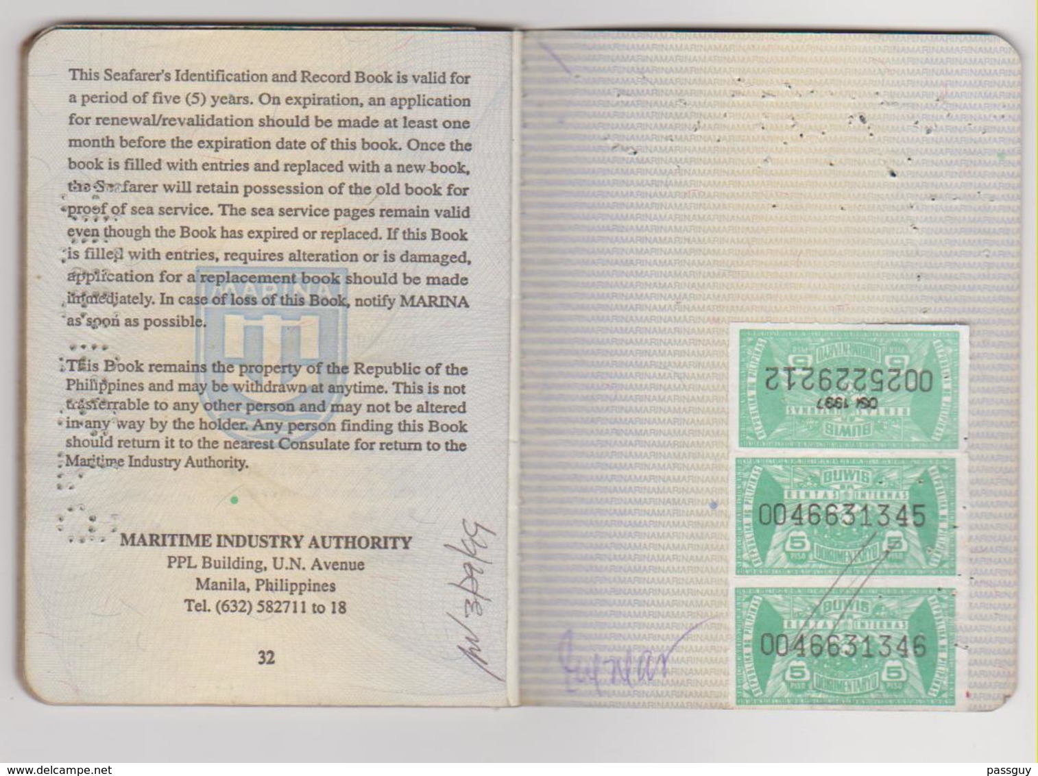 Seaman's Passport PHILIPPINES 1995 Passeport de Marin – Reisepaß – Revenues/Fiscaux