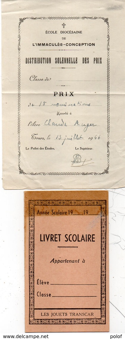 2 Documents Scolaires - Livret Sclaire Vierge (Les Jouets Transcar) Prix A Tours      (110956) - 0-6 Jahre