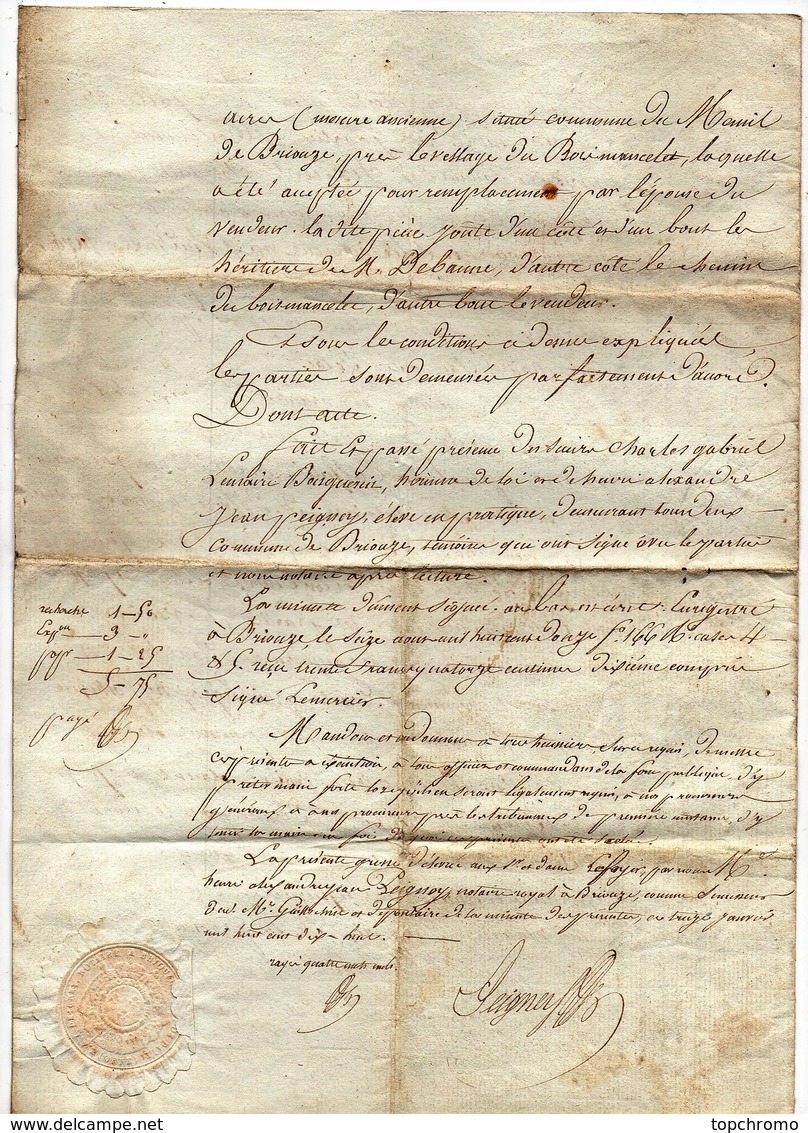 Acte Notarial Vente Notaire Guillochin 1812 Cachet Briouze Lefoyer Lainé 4 Pages - Cachets Généralité