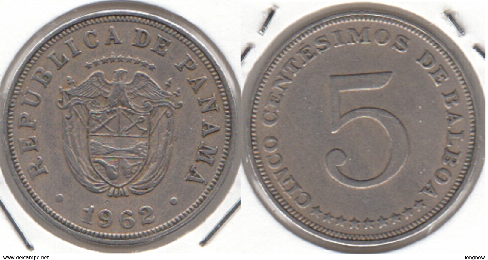 Panama 5 Centésimos 1962 Flat Stars KM#23.2 - Used - Panama