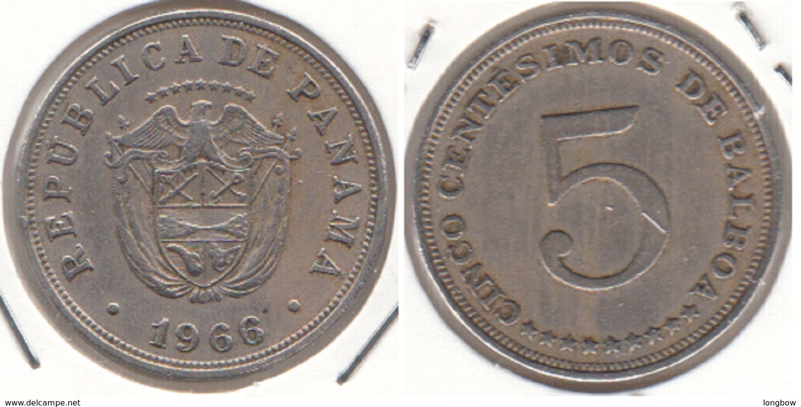 Panama 5 Centésimos 1966 Flat Stars KM#23.2 - Used - Panama