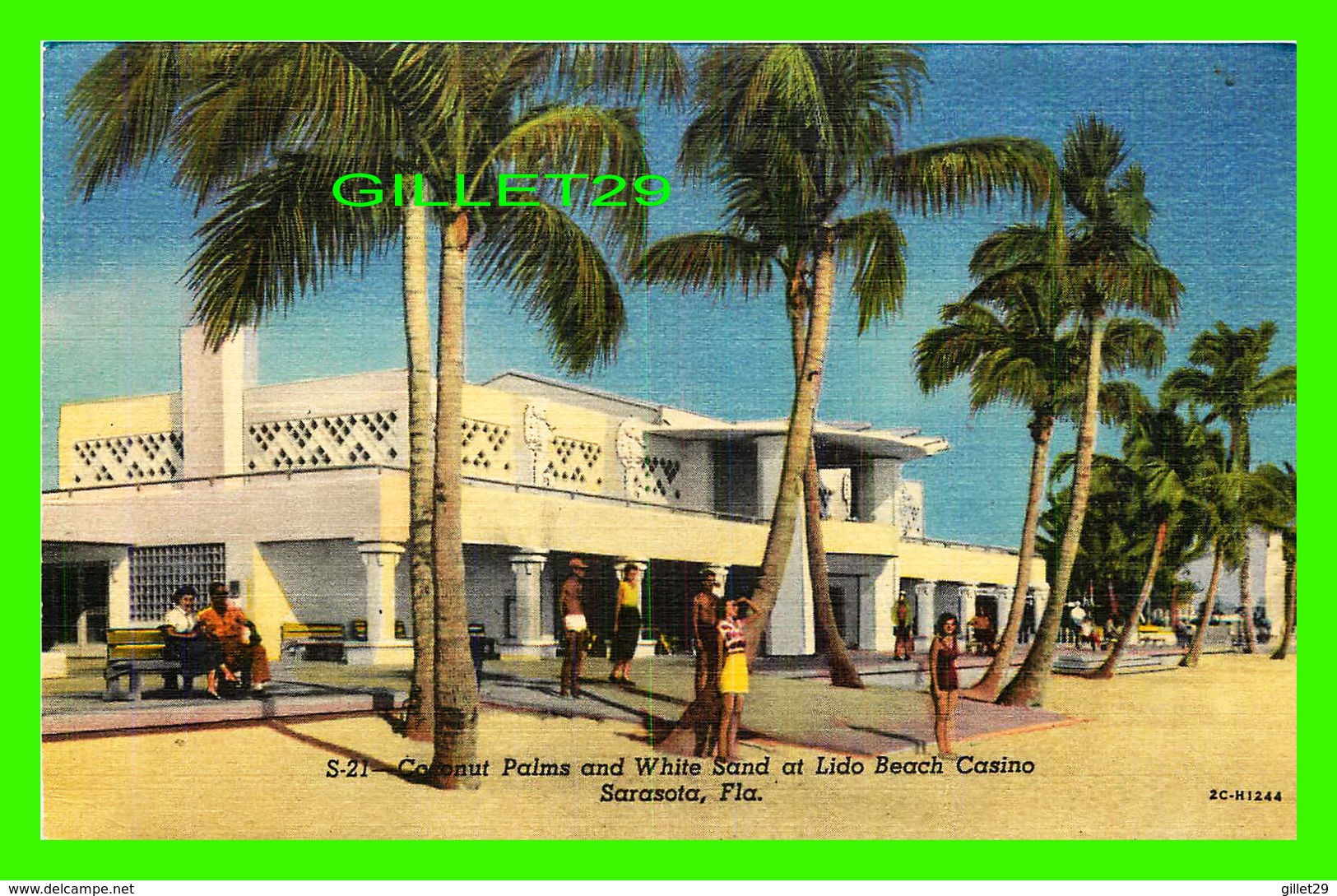 SARASOTA, FL - COCONUT PALMS & WHITE SAND AT LIDO BEACH CASINO - ANIMATED -  M. E. RUSSELL - - Sarasota