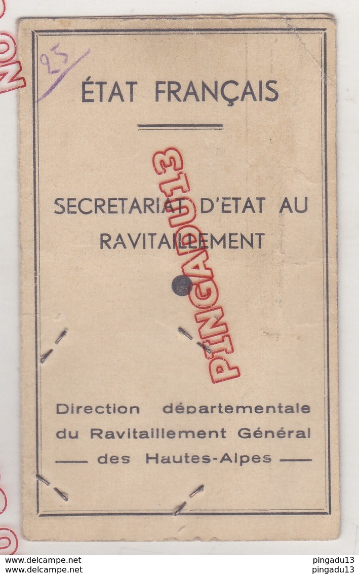 Fixe Etat Français Attestation Identité Ravitaillement Gap 1943 Utilisation Timbre Mercure Chaines Brisées Comm Fiscal ? - 1939-45