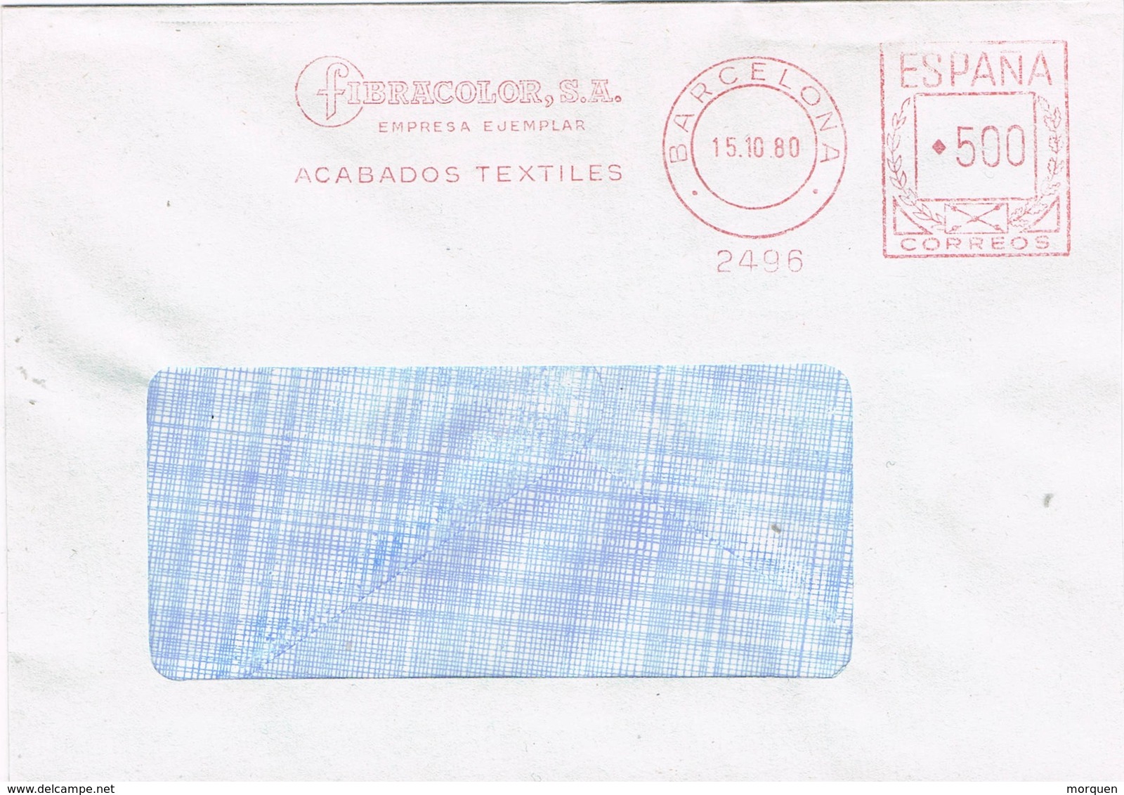 31110. Carta BARCELONA 1980. Franqueo Mecanico FIBRACOLOR, Acabados Textiles - Cartas & Documentos