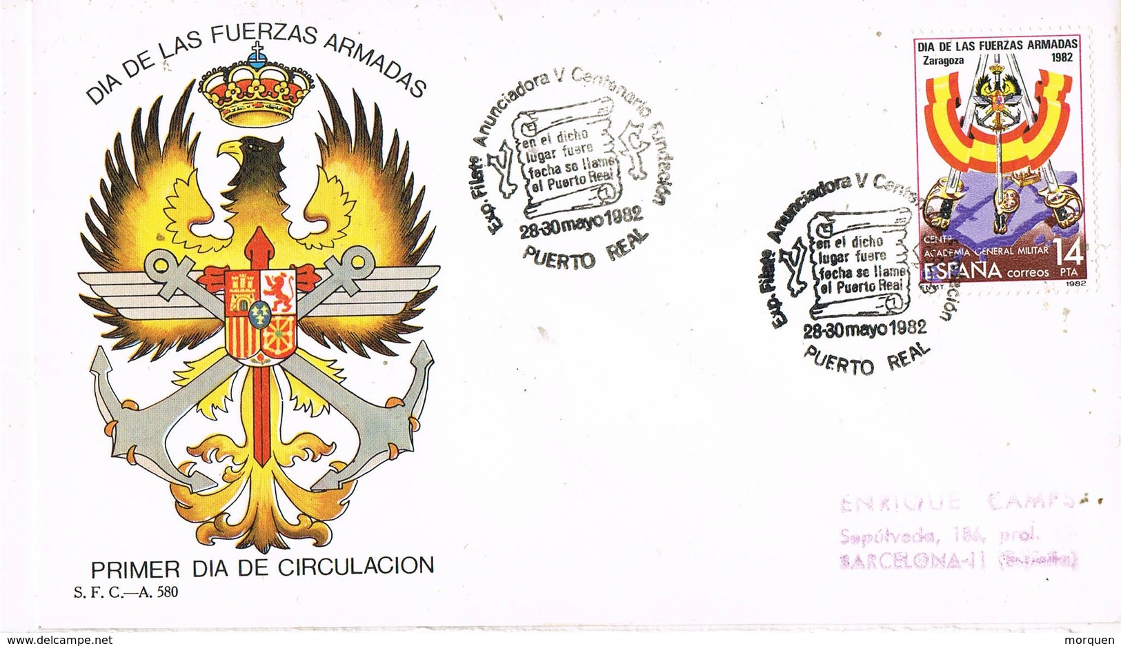 31114. Carta PUERTO REAL (Cadiz) 1982. V Centenario Fundacion. Dia Fuerzas Armadas - Cartas & Documentos