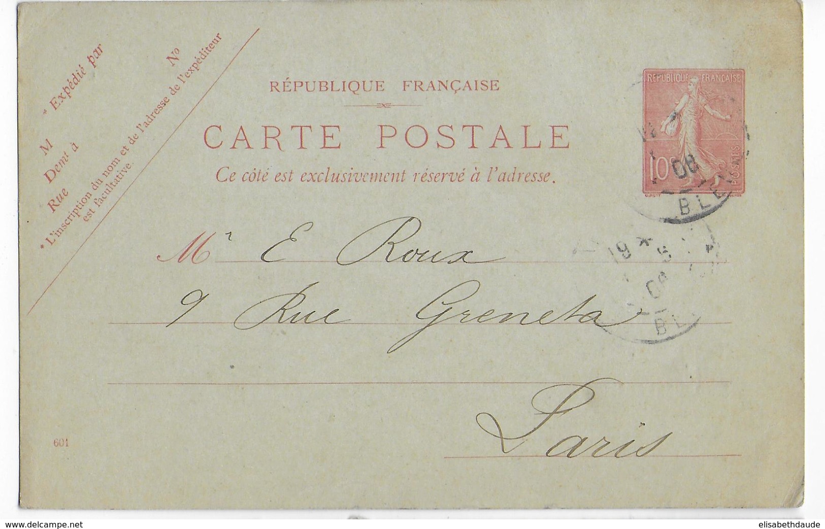 1906 - CARTE ENTIER SEMEUSE Avec REPIQUAGE PRIVE De PARIS - Overprinter Postcards (before 1995)